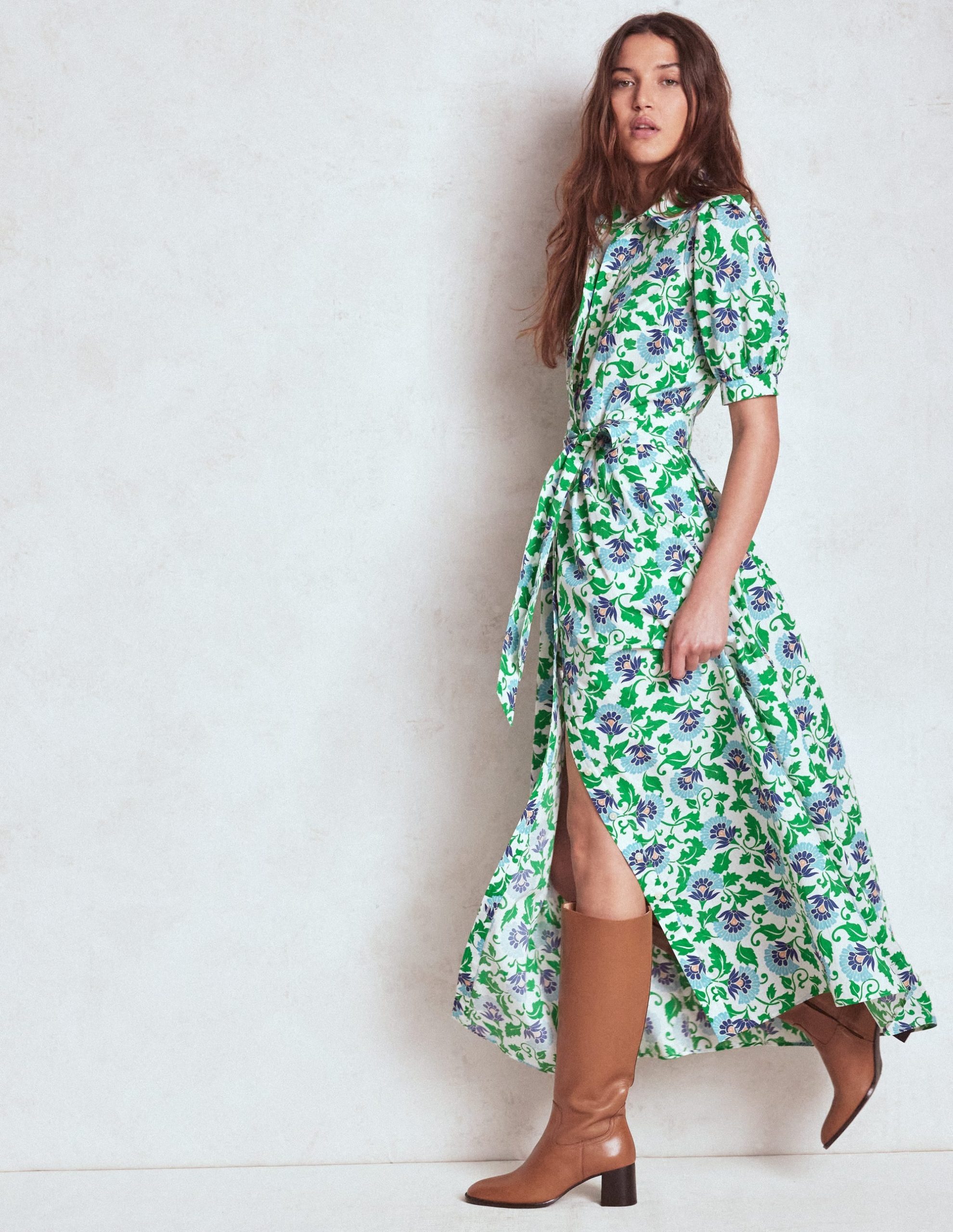 Alexa Maxi Shirt Dress-Rich Emerald. Ornate Vine - Image 6