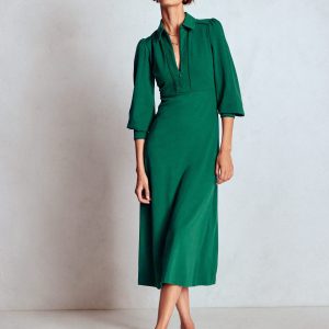 Pip Zip-Up Ponte Midi Dress-Emerald Night