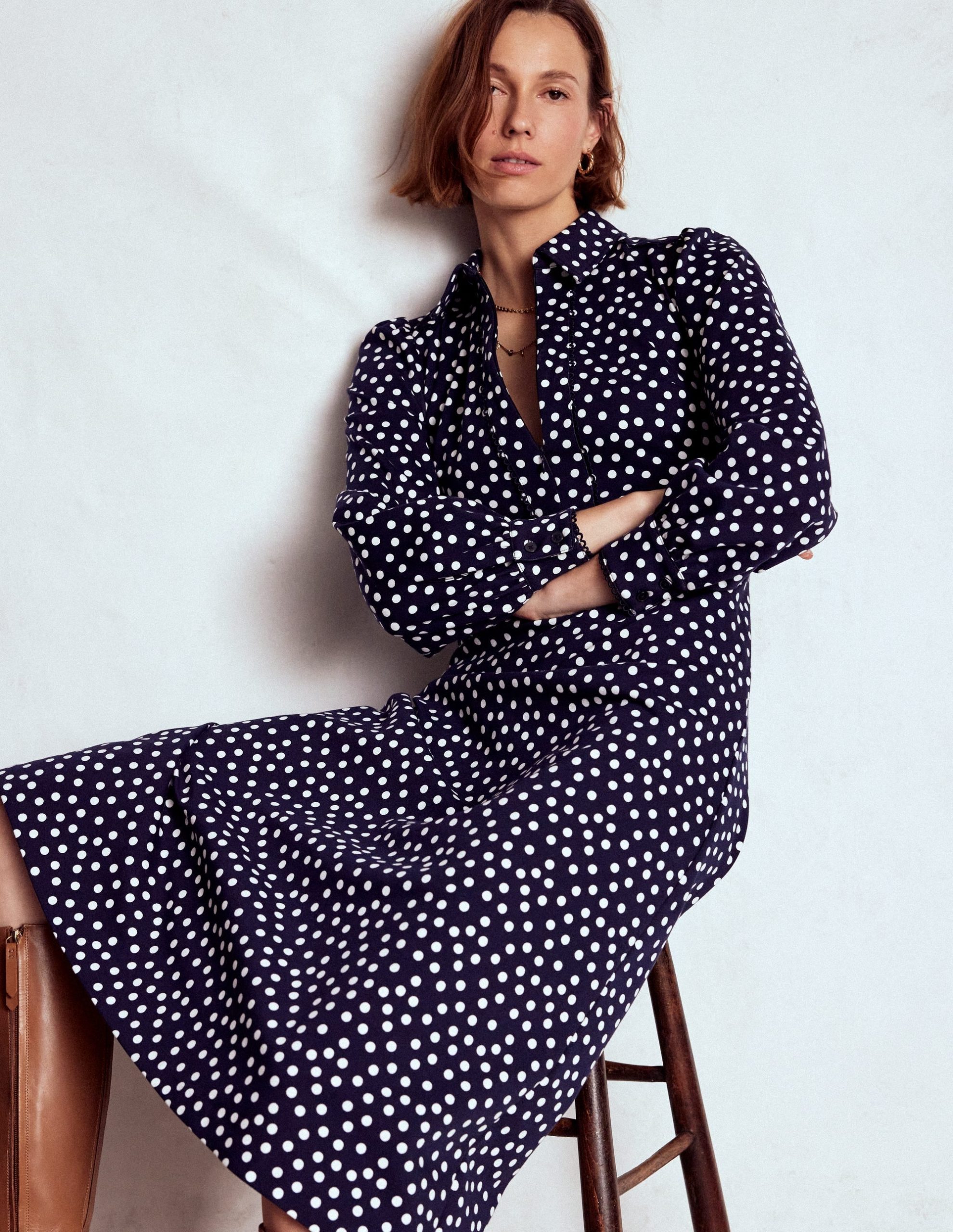 Pip Zip-Up Ponte Midi Dress-French Navy. Painted Dot - Image 2