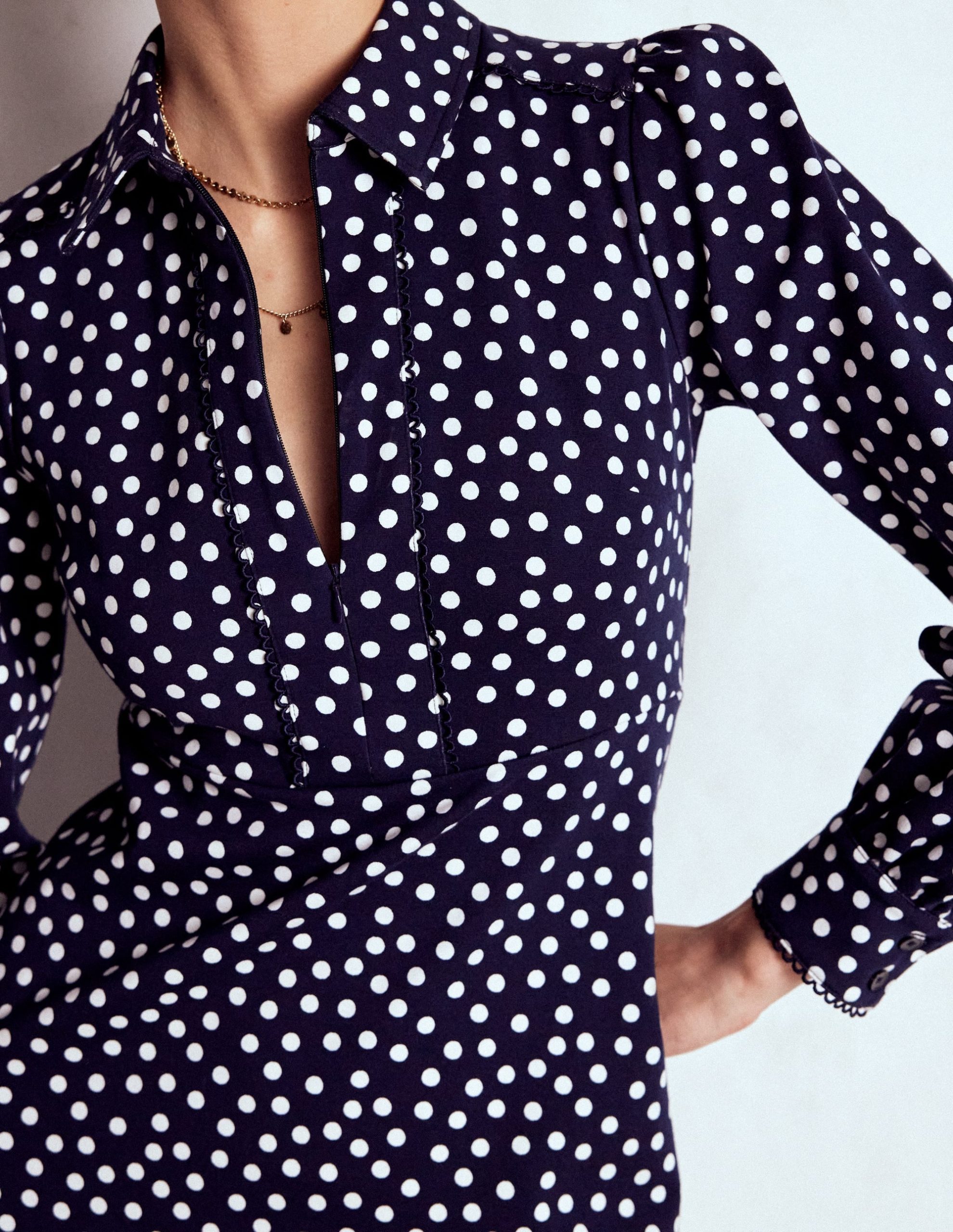 Pip Zip-Up Ponte Midi Dress-French Navy. Painted Dot - Image 3