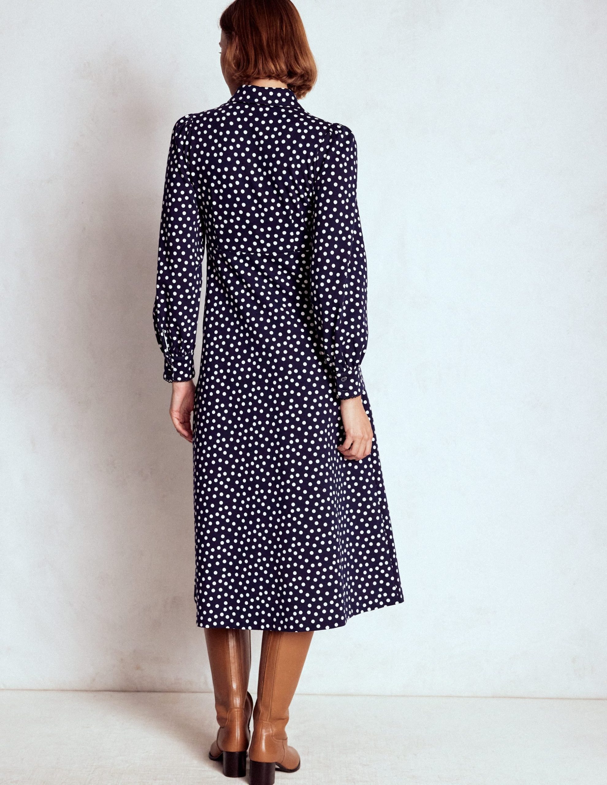 Pip Zip-Up Ponte Midi Dress-French Navy. Painted Dot - Image 4