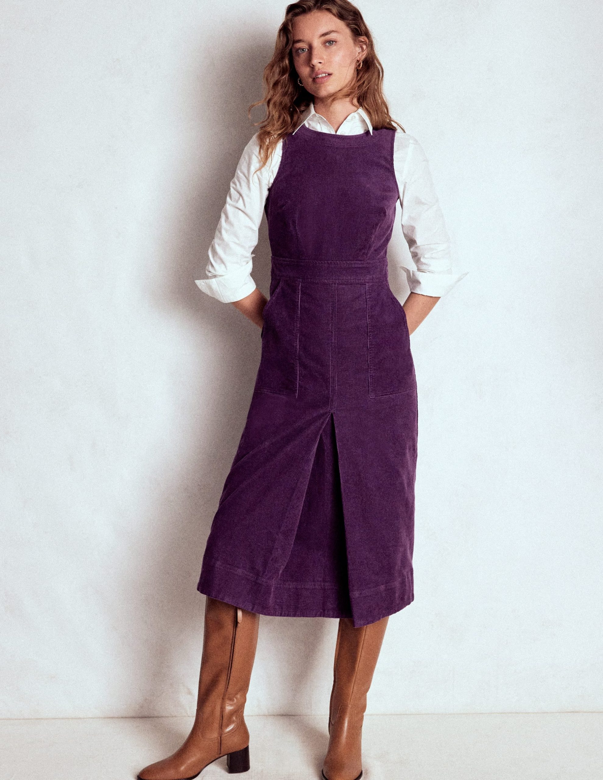 Ula Box Pleat Cord Midi Dress-Viola Purple - Image 6