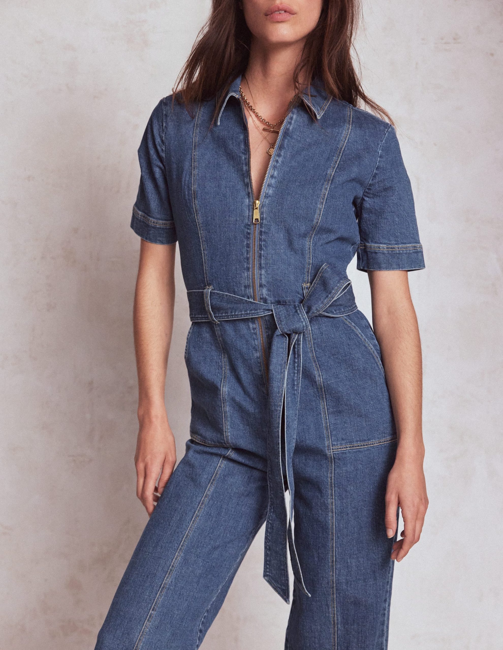 Zip Up Denim Jumpsuit-Mid Vintage - Image 2