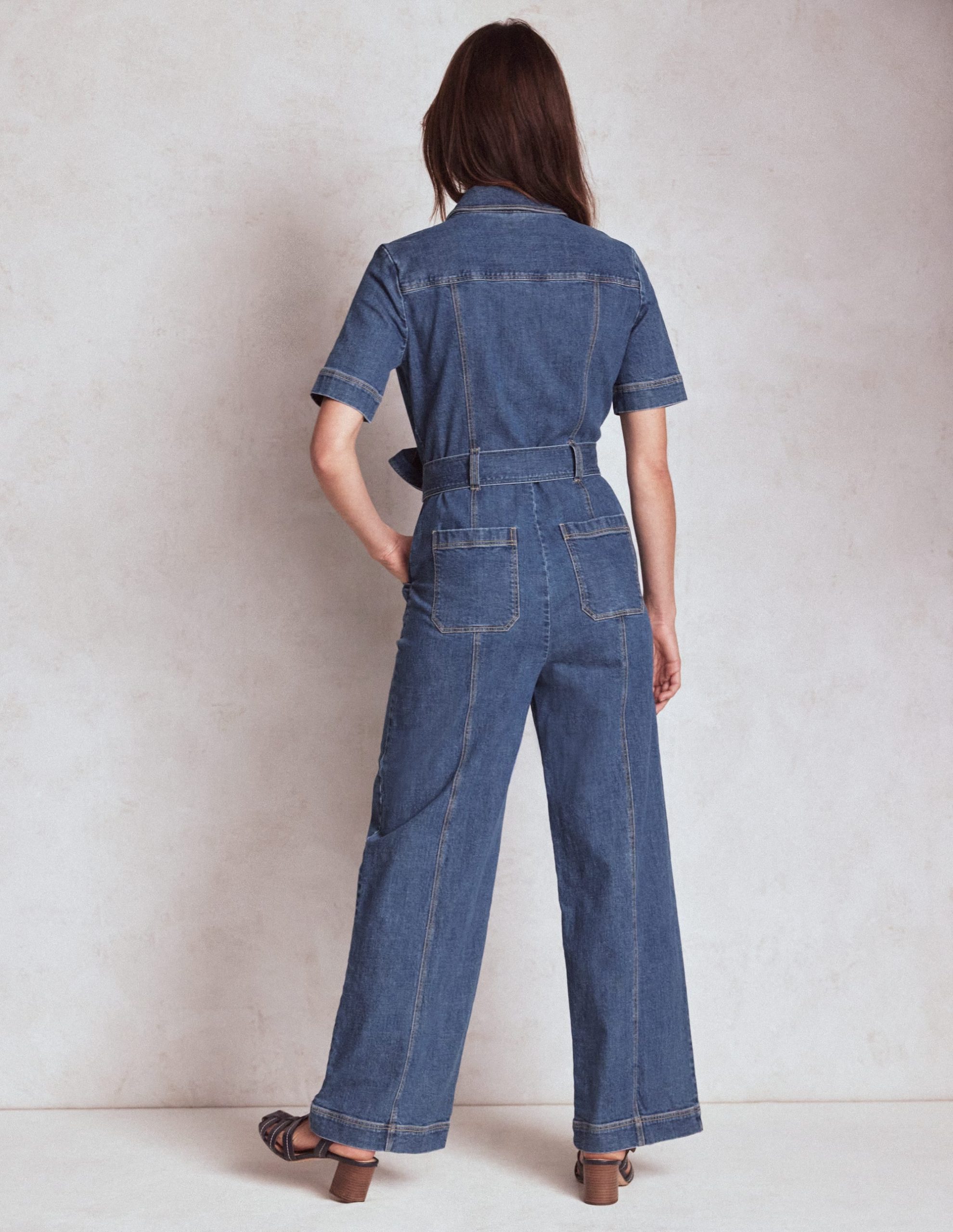 Zip Up Denim Jumpsuit-Mid Vintage - Image 3