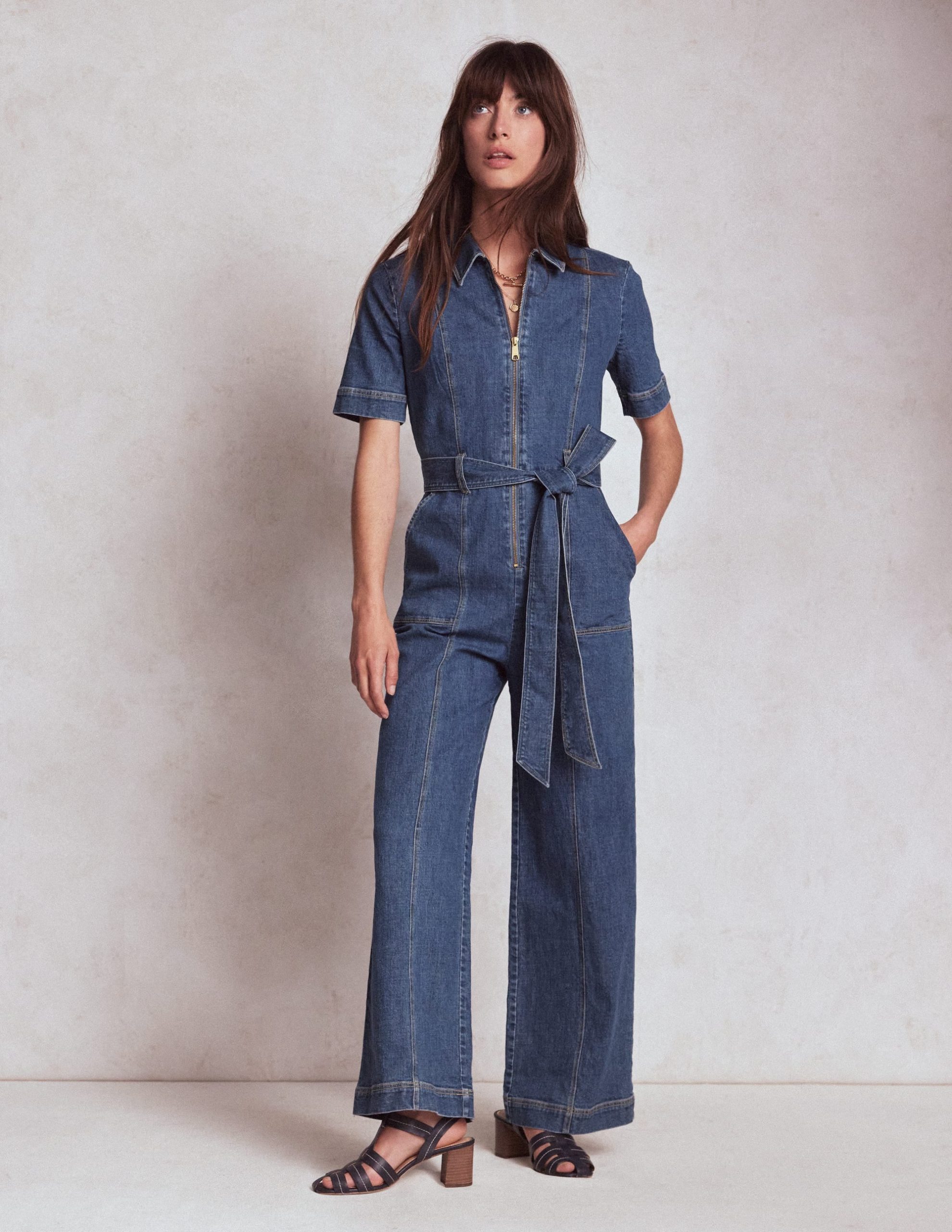 Zip Up Denim Jumpsuit-Mid Vintage - Image 4