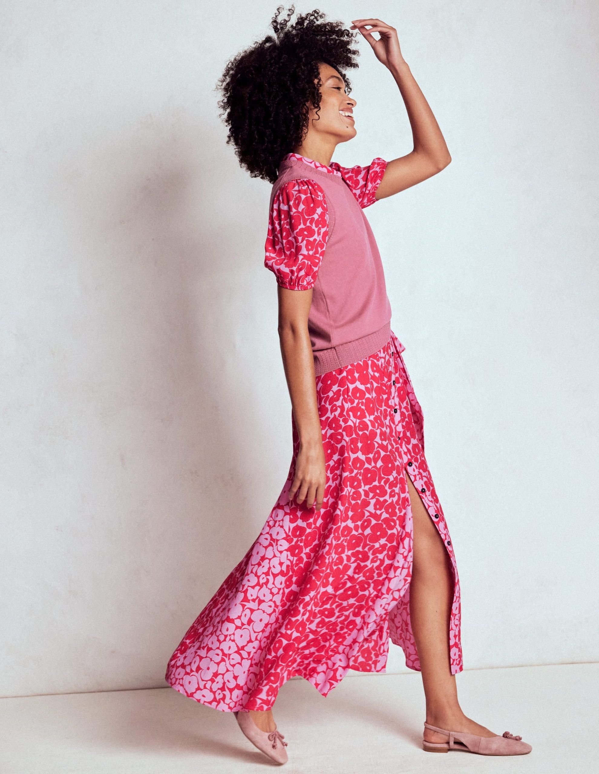 Alegra Midi Shirt Dress-Jewel Red. Leafy Grove - Image 4