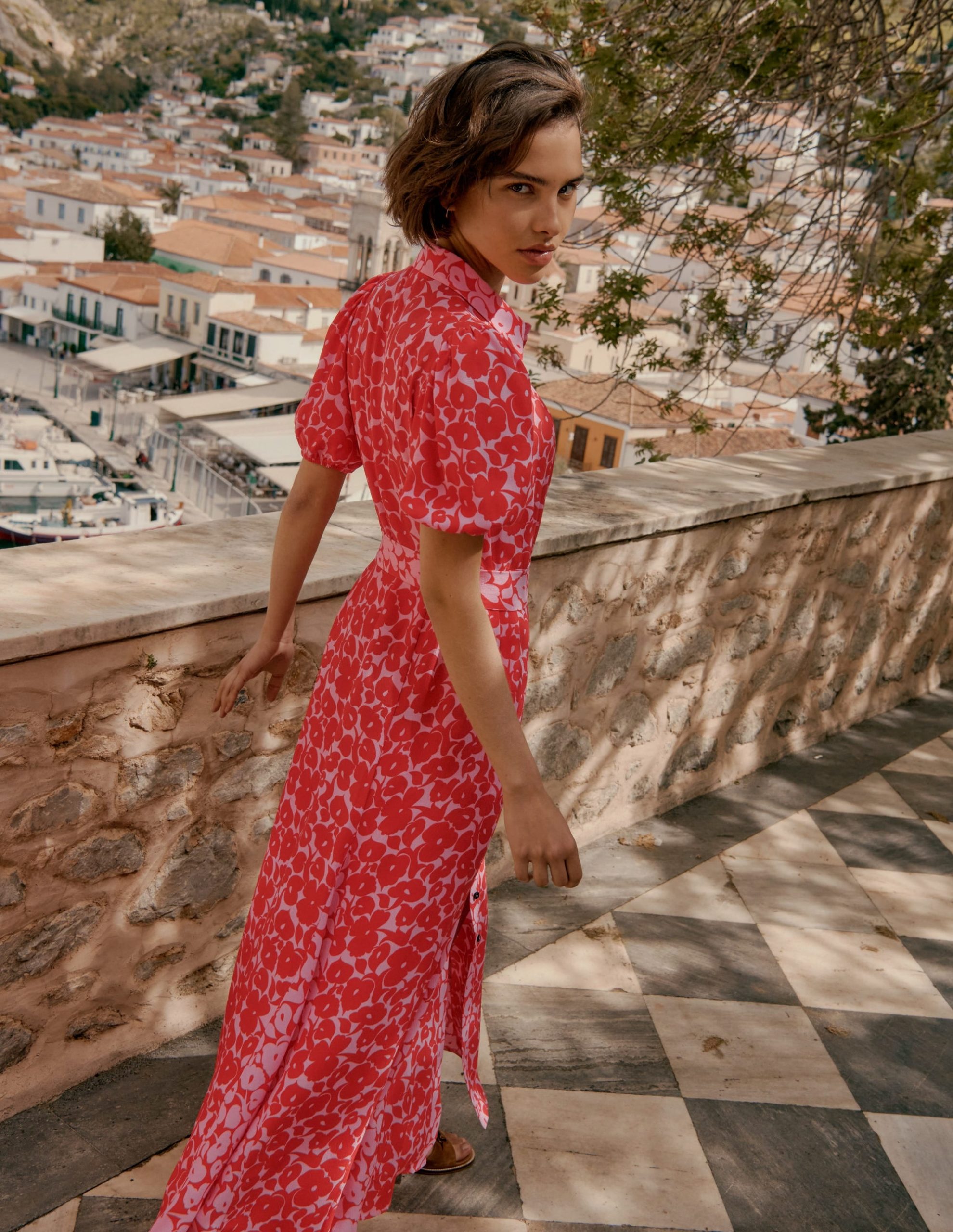 Alegra Midi Shirt Dress-Jewel Red. Leafy Grove - Image 5