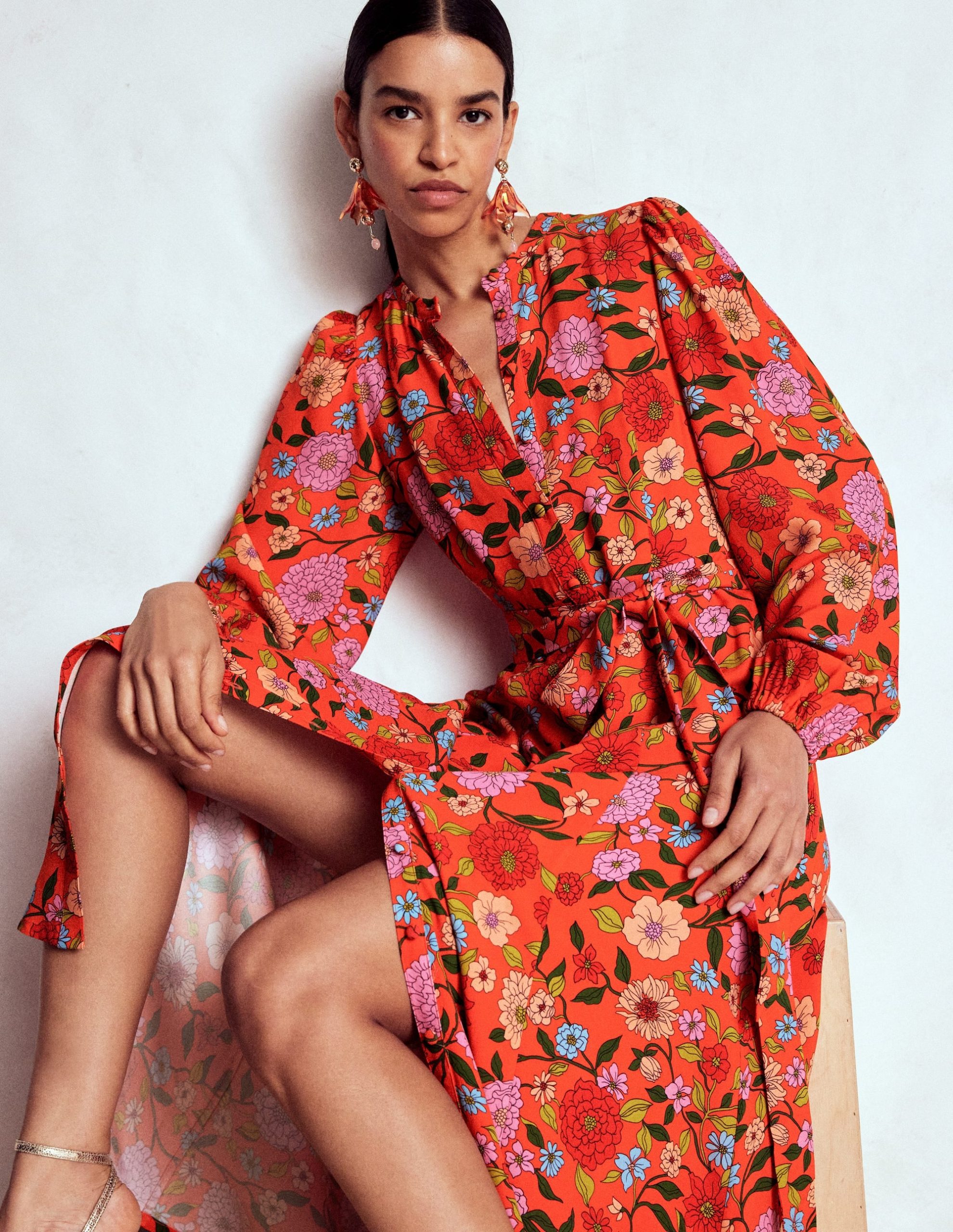 Mae Occasion Maxi Shirt Dress-Firecracker Red. Dahlia Trail