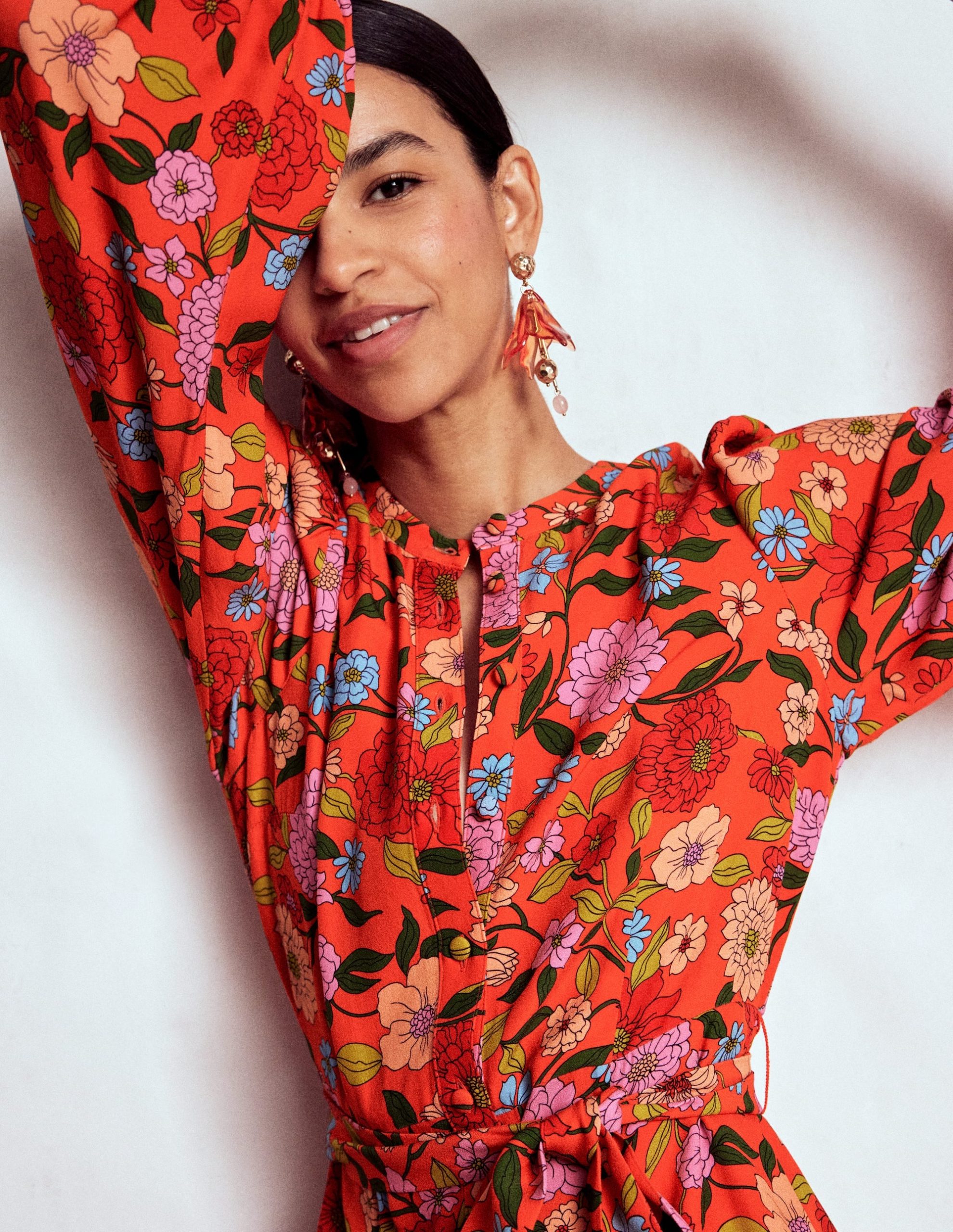 Mae Occasion Maxi Shirt Dress-Firecracker Red. Dahlia Trail - Image 2