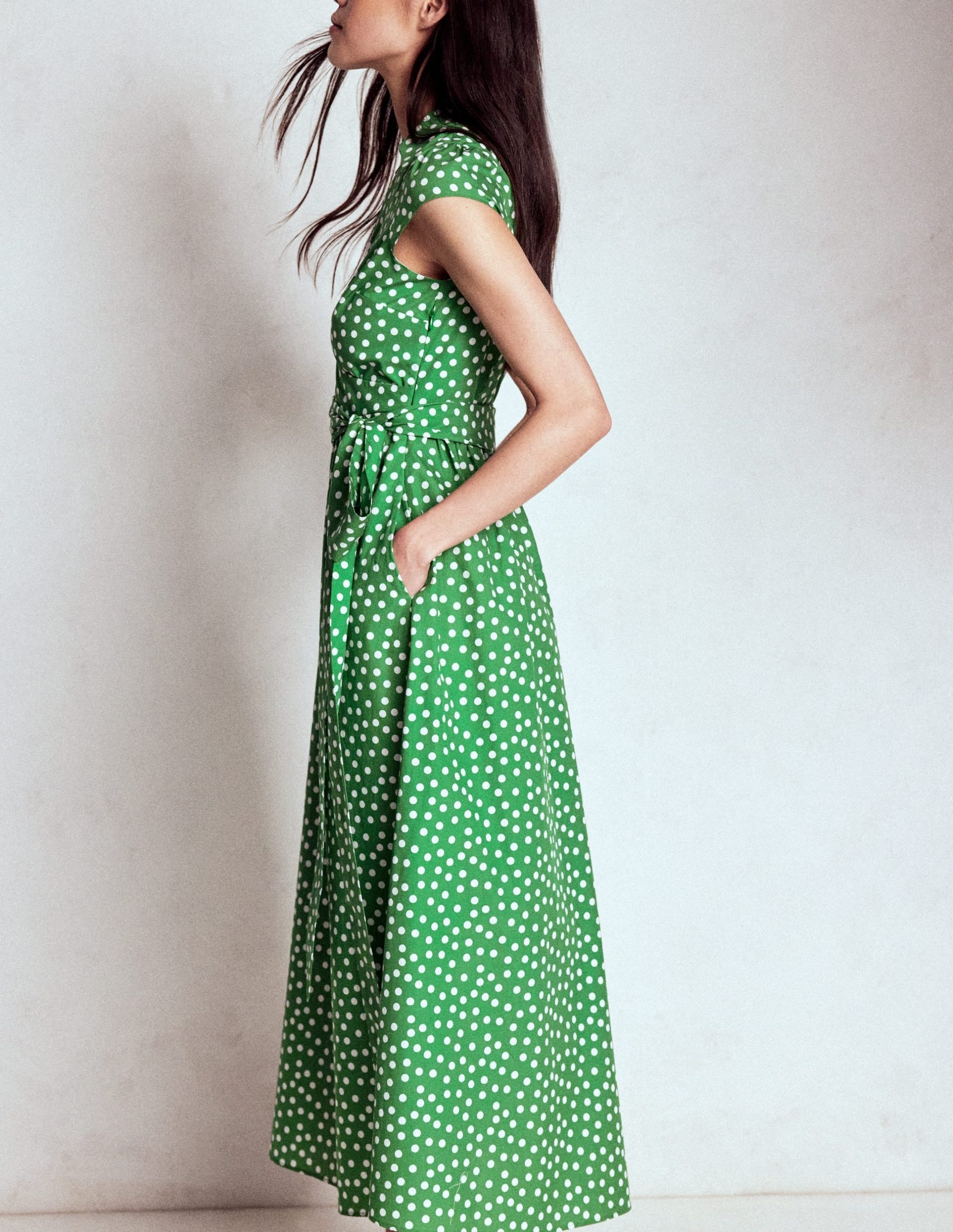 Julia Cotton Wrap Midi Dress-Highland Green. Painted Dot - Image 4