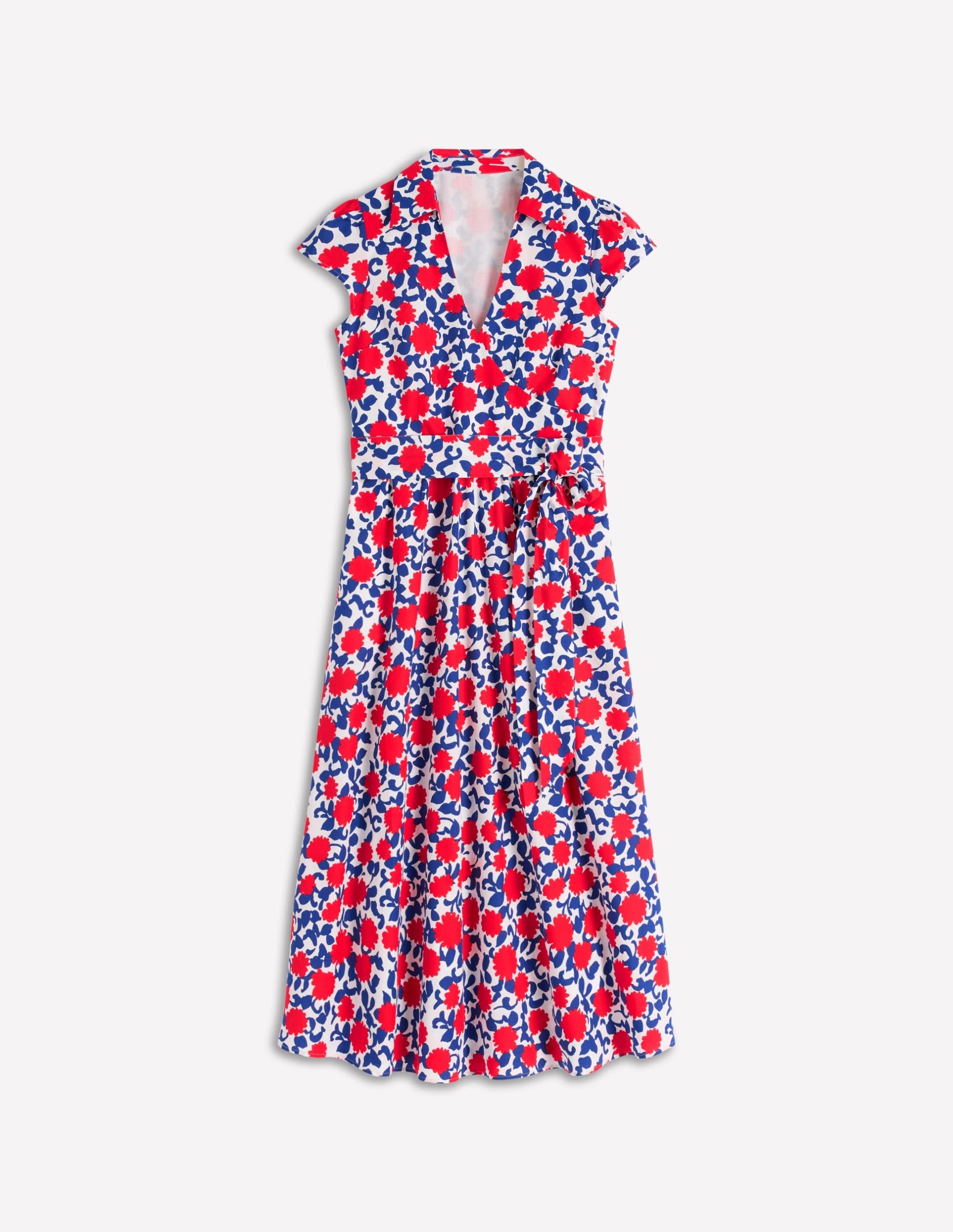 Julia Cotton Wrap Midi Dress-Poppy Red. Floweret Vine - Image 8