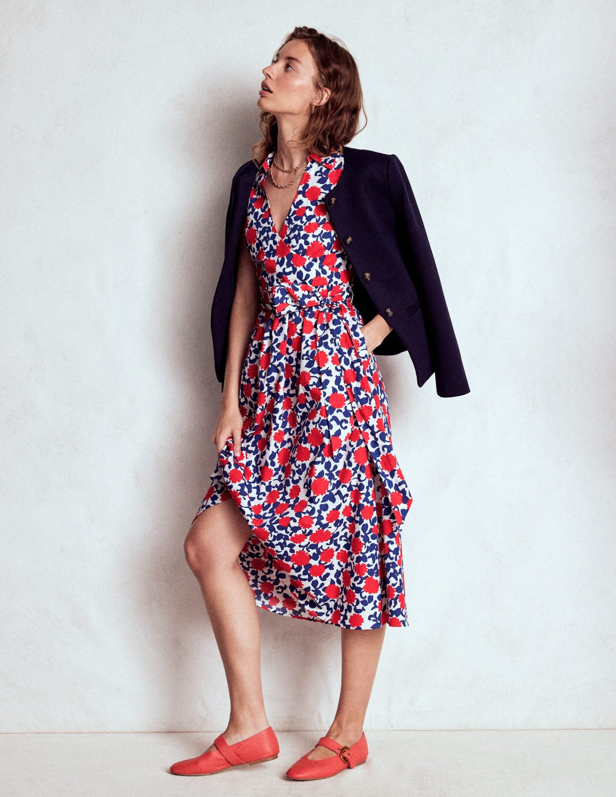 Julia Cotton Wrap Midi Dress-Poppy Red. Floweret Vine - Image 6