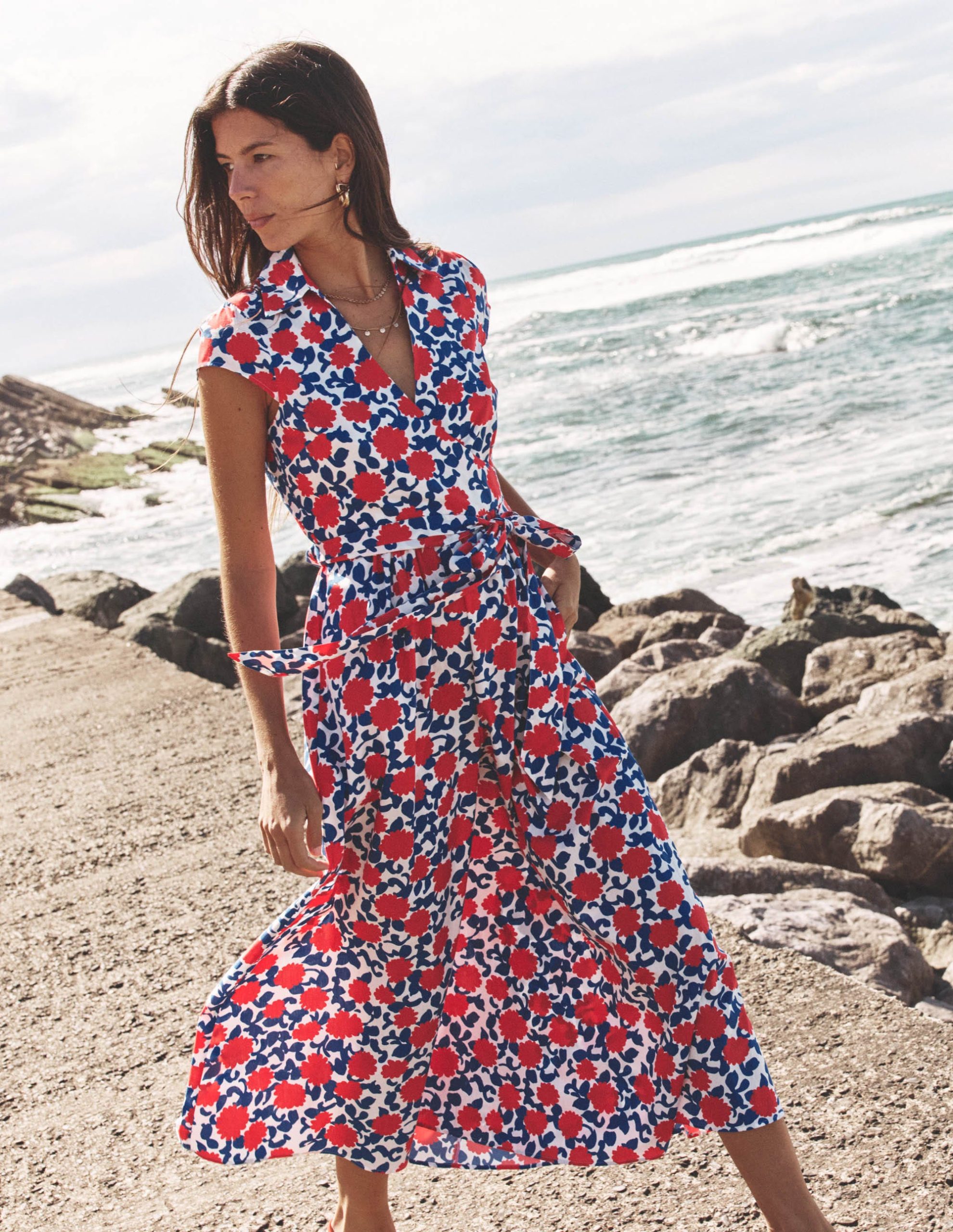 Julia Cotton Wrap Midi Dress-Poppy Red. Floweret Vine - Image 7