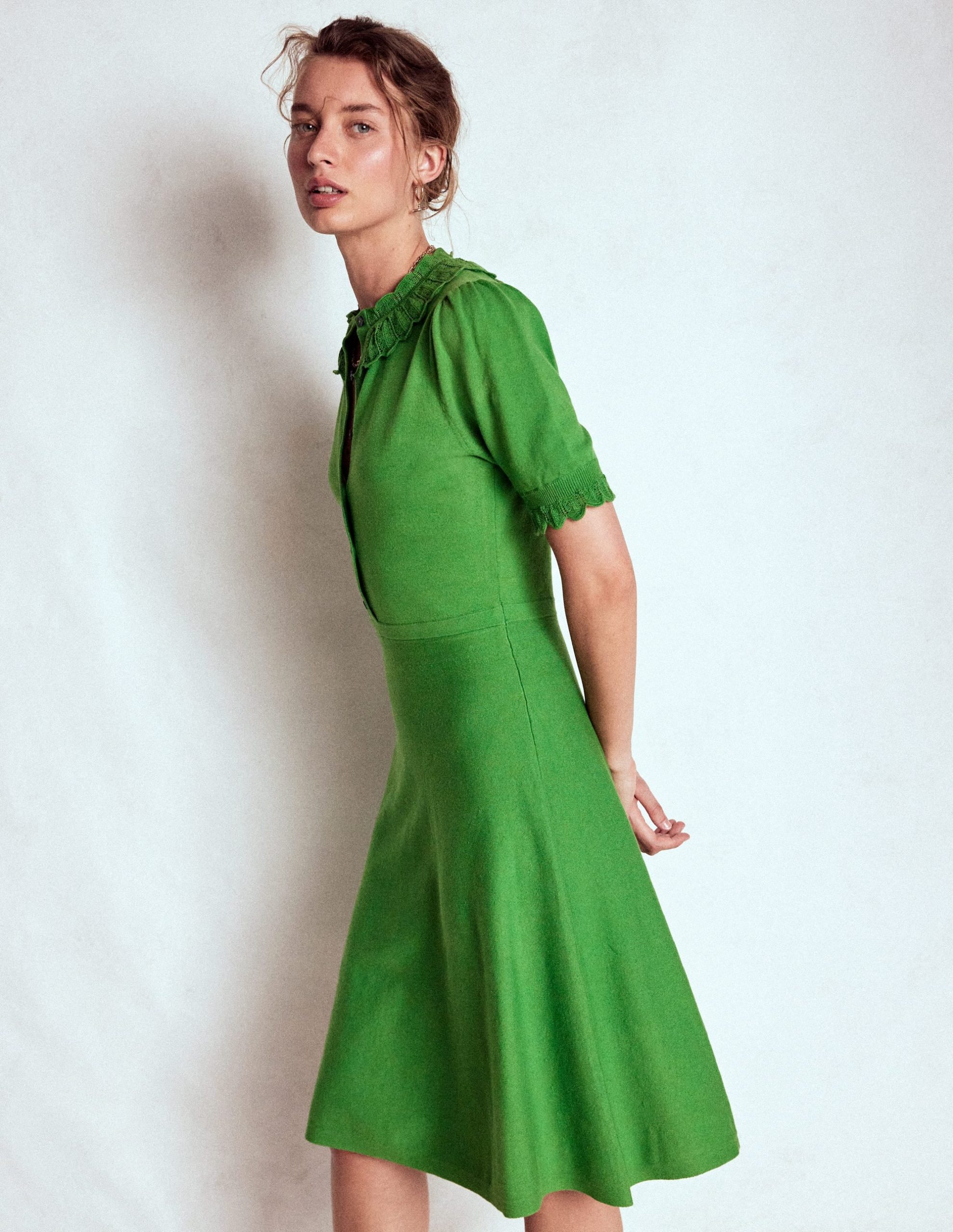 Melina Ruffle Knitted Dress-Paradise Green - Image 4