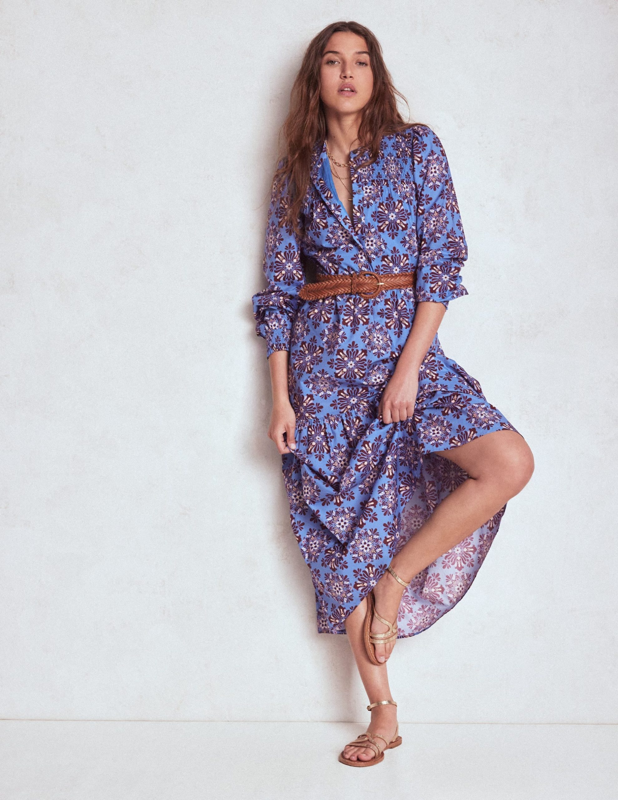 Cecily Cotton Midi Dress-Soft Blue. Bloom Mosaic