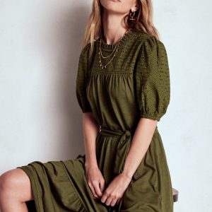 Lorelei Broderie Jersey Dress-Woodland Green