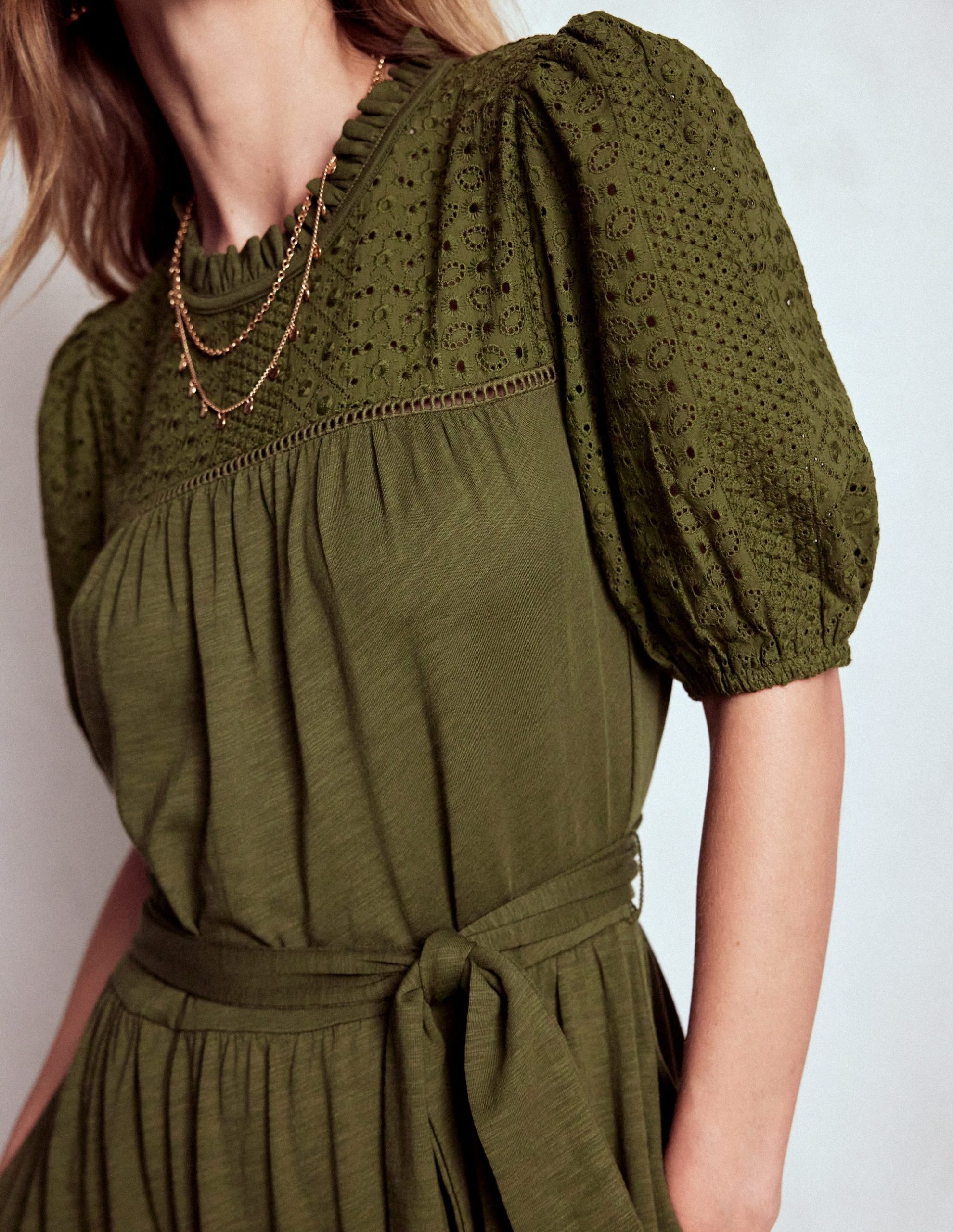 Lorelei Broderie Jersey Dress-Woodland Green - Image 3