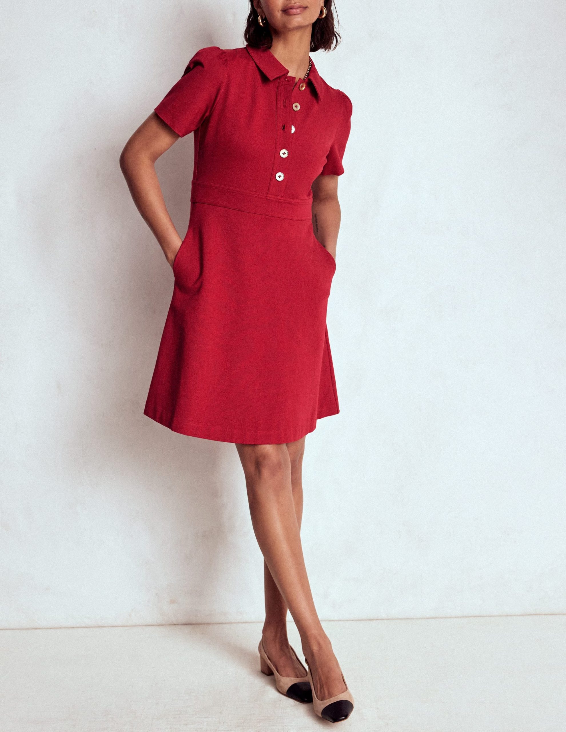 Nicolette Ponte Shirt Dress-Crimson Red - Image 2