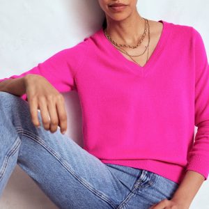 Eva Cashmere V-Neck Sweater-Pop Pansy