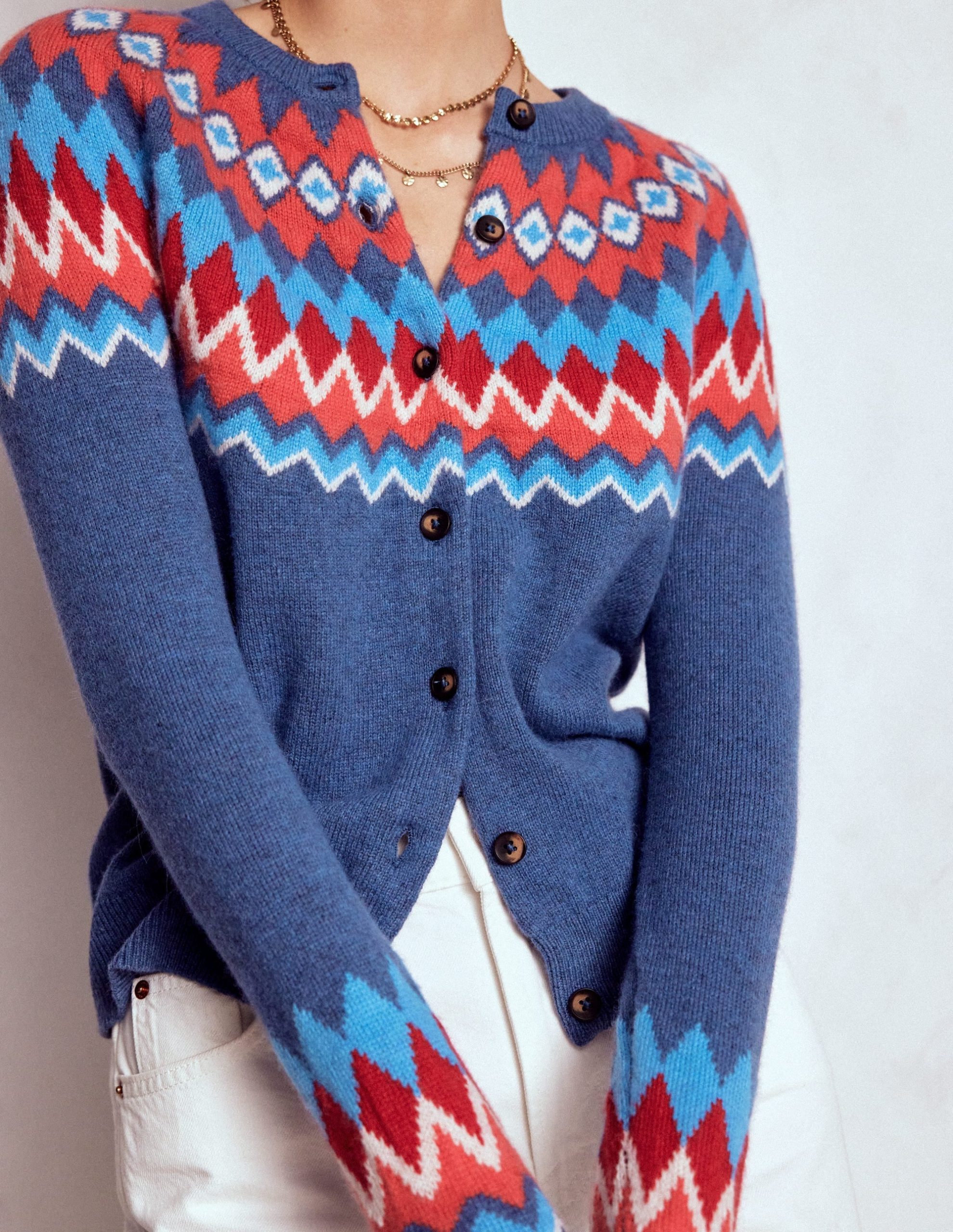 Edie Fair Isle Cardigan-Blue Fair Isle - Image 2