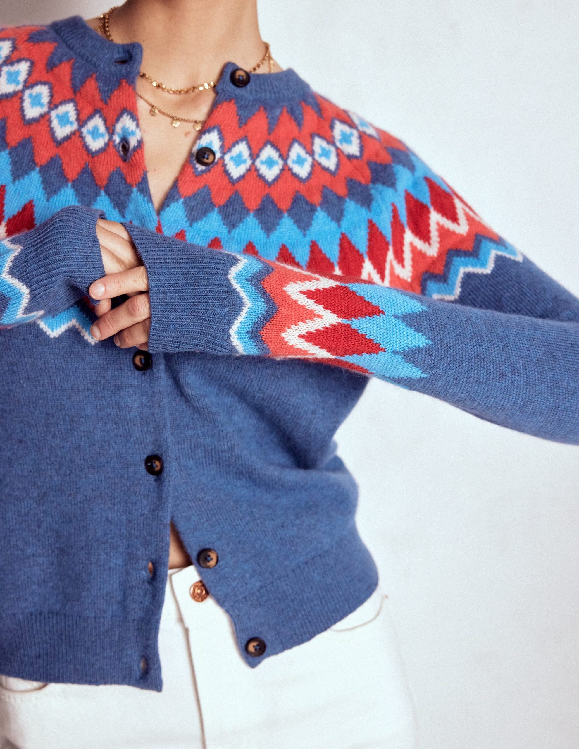 Edie Fair Isle Cardigan-Blue Fair Isle - Image 5