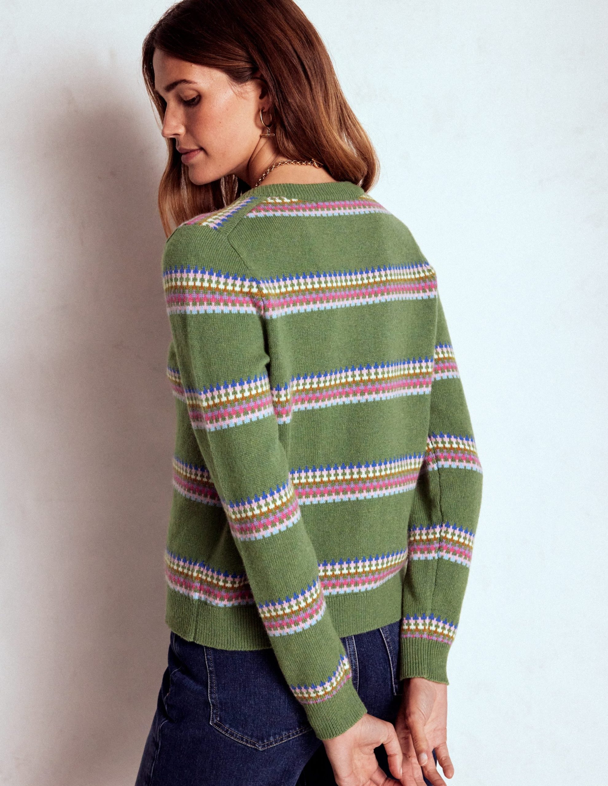 Edie Fair Isle Cardigan-Green. Diamond - Image 3