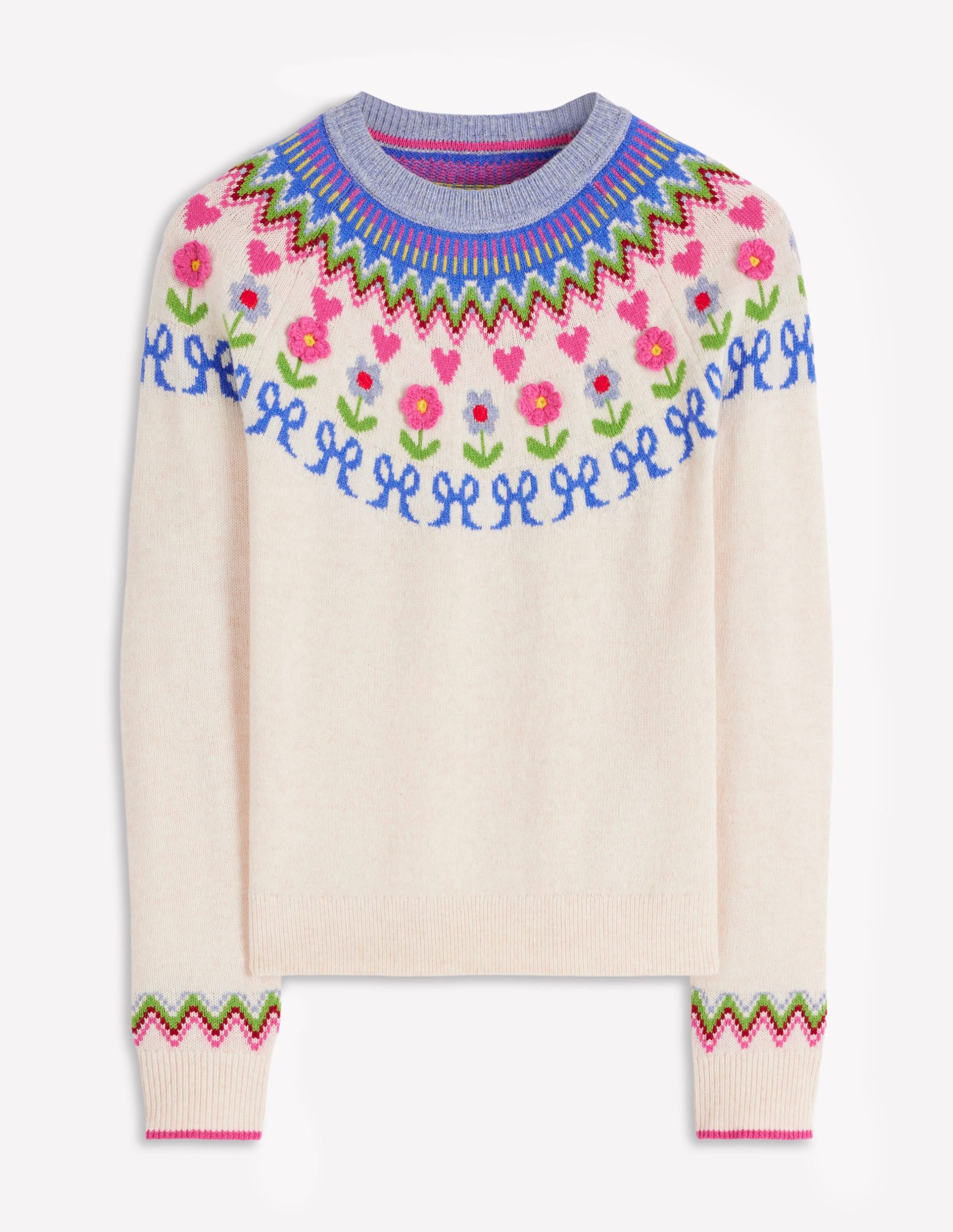 Edie Fair Isle Sweater-Oatmeal Melange. Flowers - Image 6