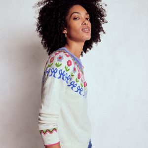 Edie Fair Isle Sweater-Oatmeal Melange. Flowers