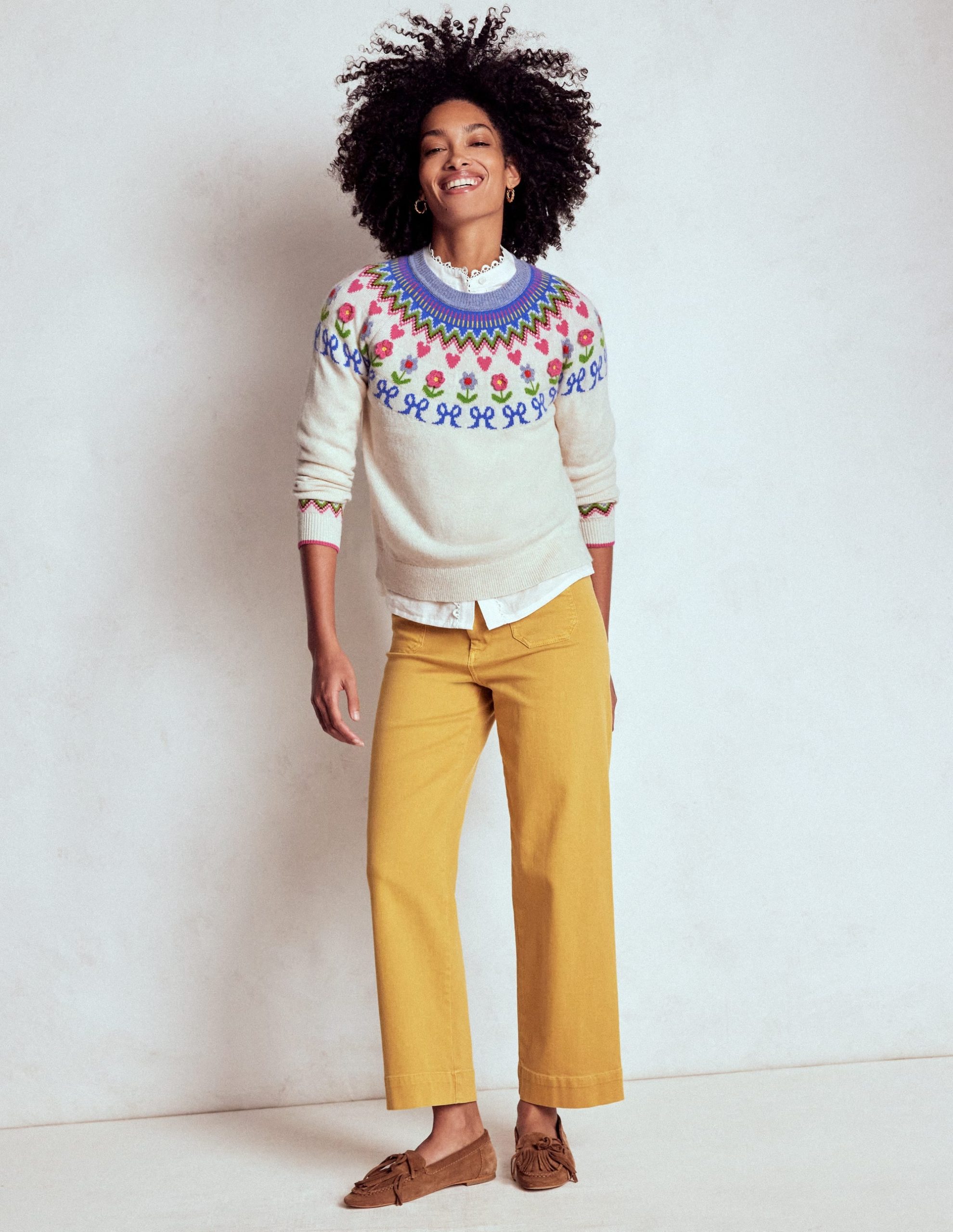 Edie Fair Isle Sweater-Oatmeal Melange. Flowers - Image 5