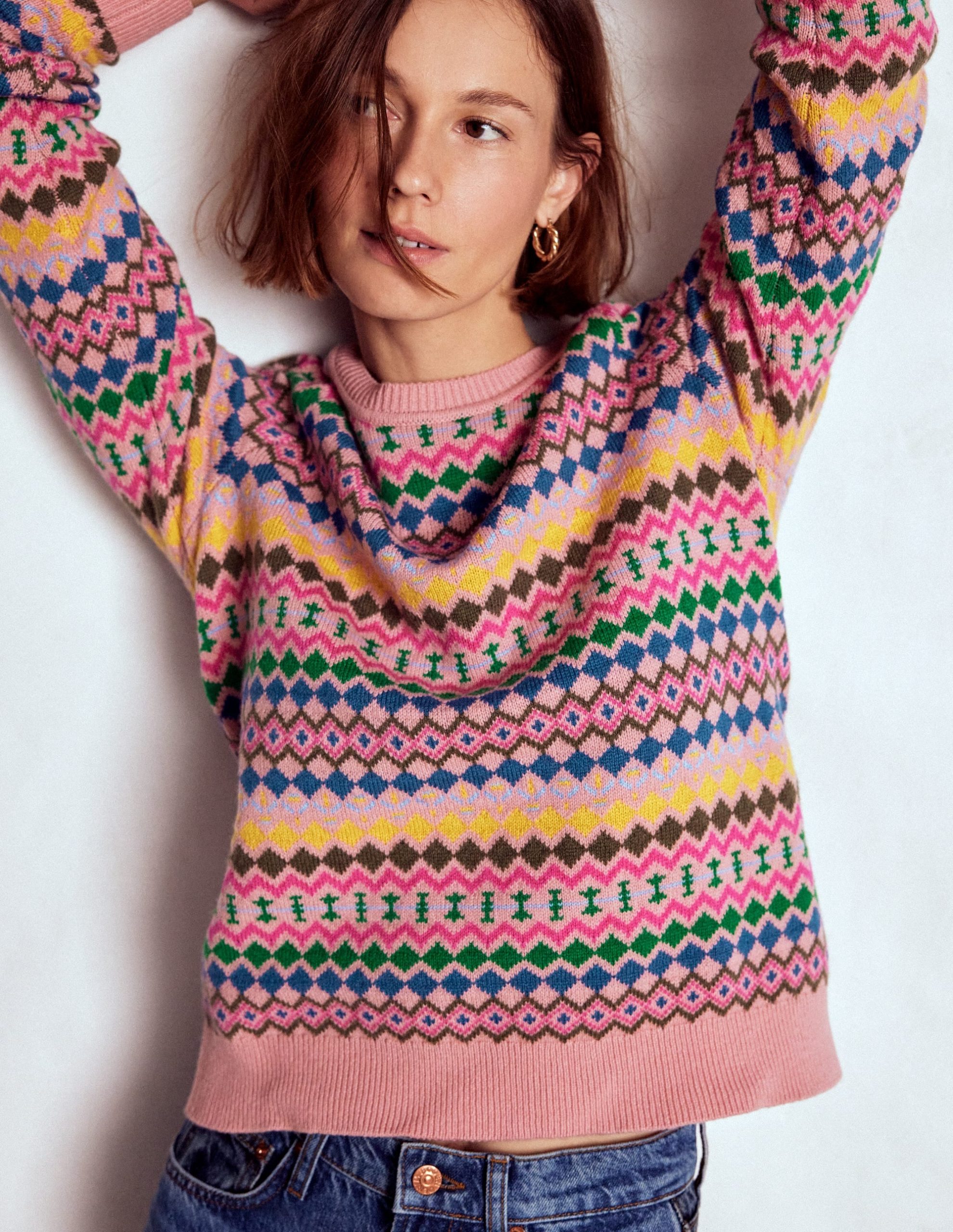 Edie Fair Isle Sweater-Pink. Geo Fair Isle