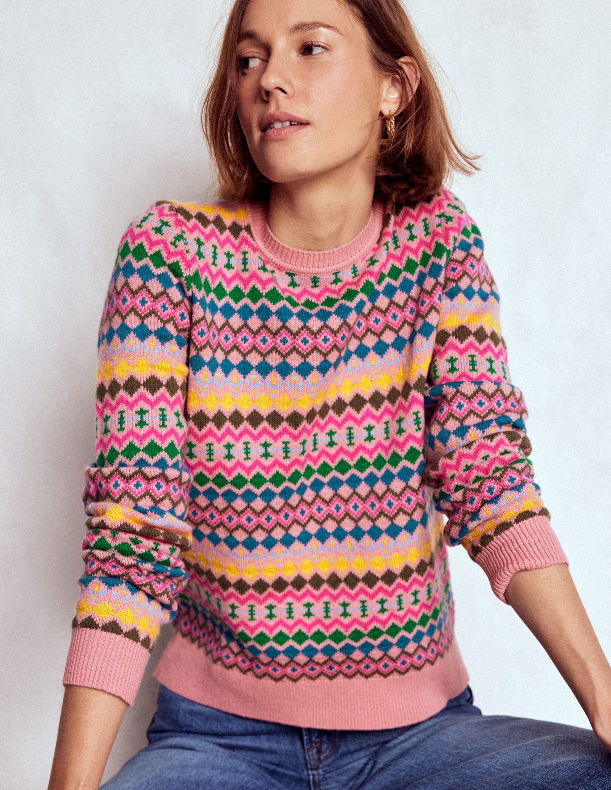 Edie Fair Isle Sweater-Pink. Geo Fair Isle - Image 4