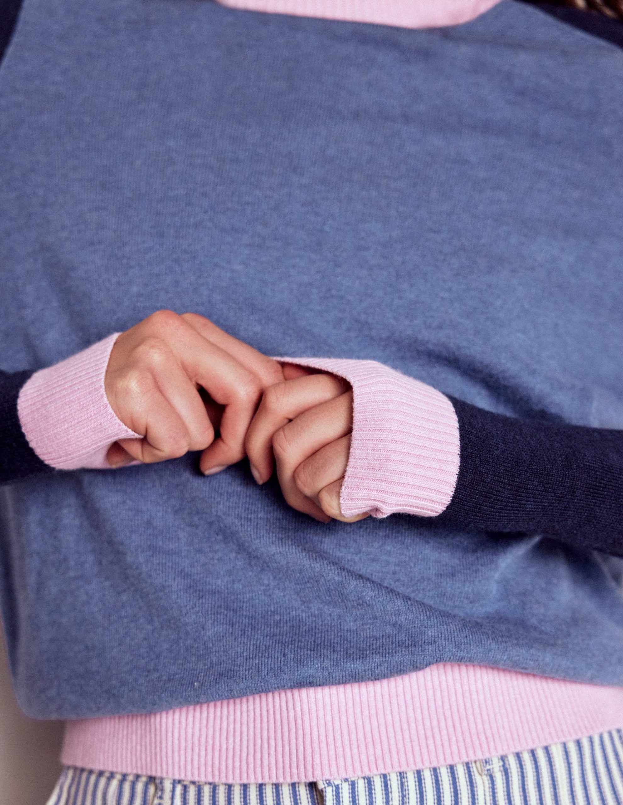 Meg Saddle Sleeve Sweater-Blue. Pink Colour Block - Image 2