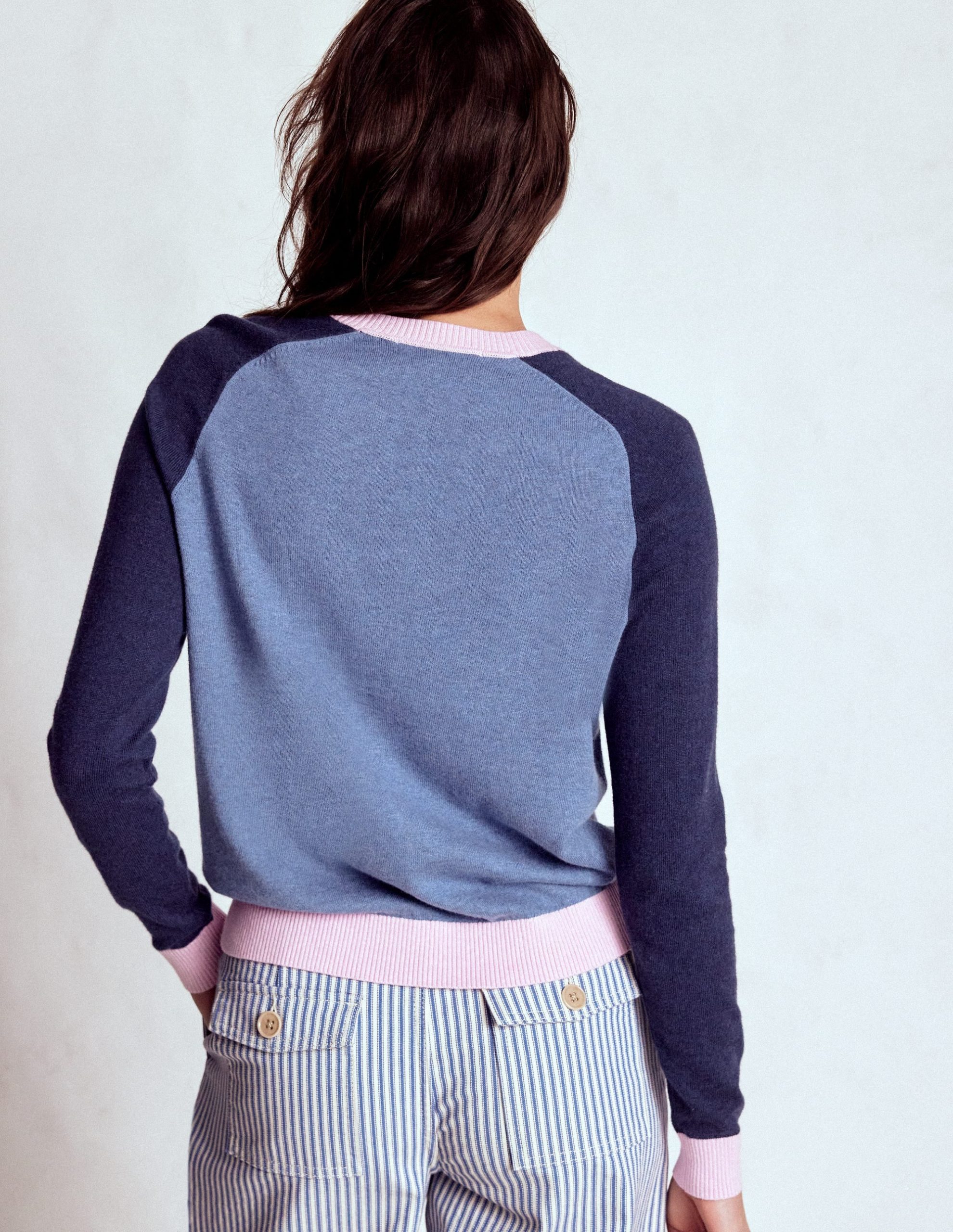 Meg Saddle Sleeve Sweater-Blue. Pink Colour Block - Image 3