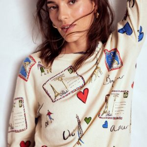 Natasha Novelty Sweater-Ivory. Postcard from Paris
