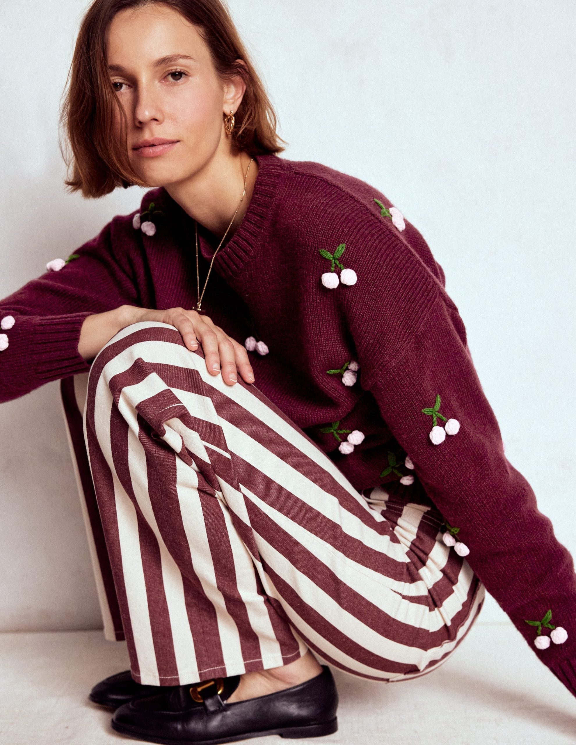 Natalie Embroidered Sweater-Chestnut Melange. Cherry - Image 4