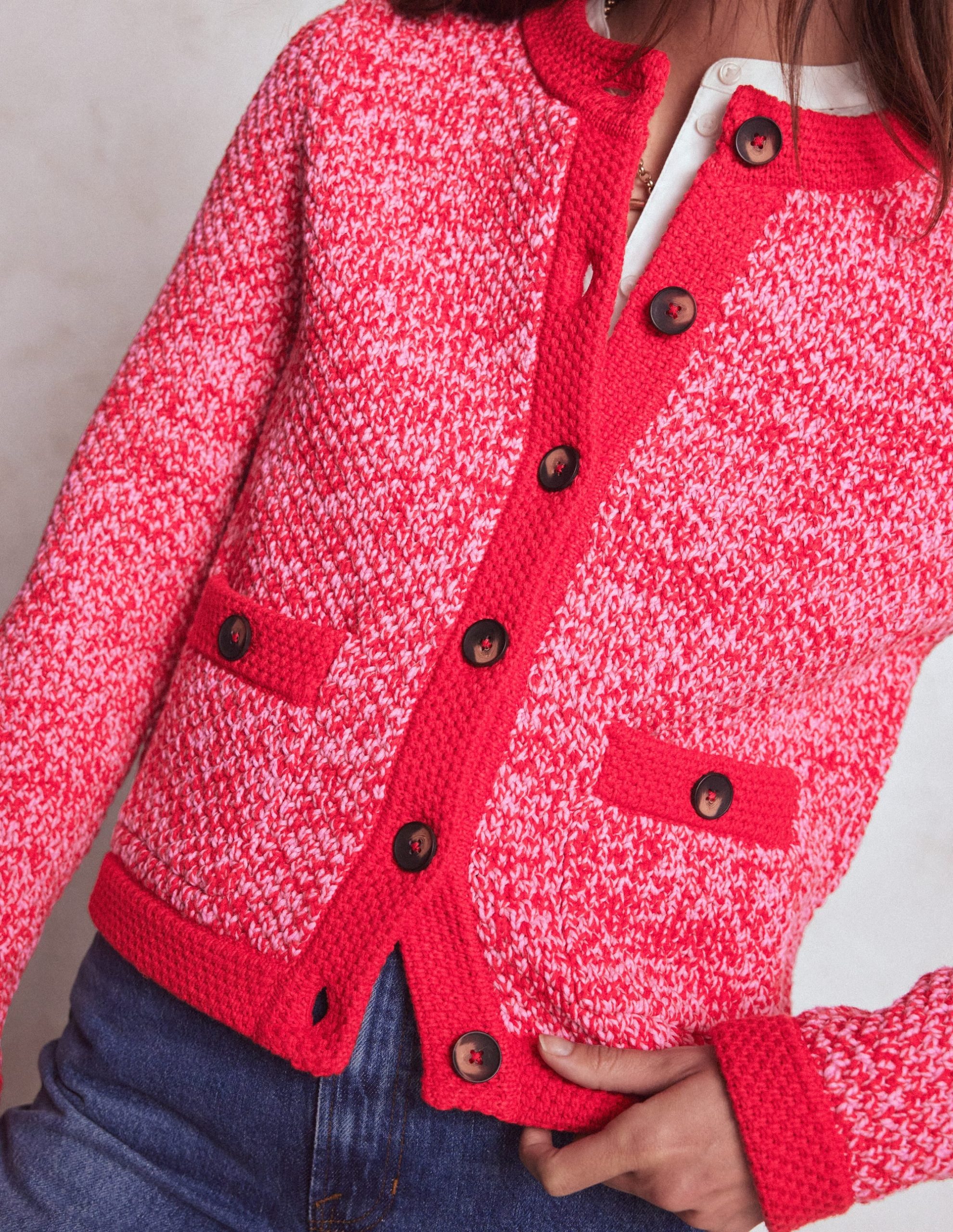 Libby Knitted Jacket-Pink Ribbon/ Poppy Red - Image 3