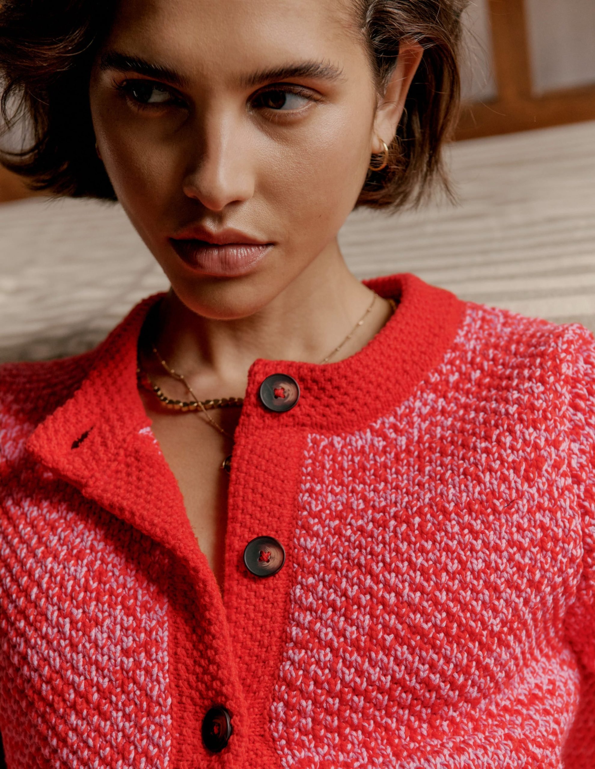 Libby Knitted Jacket-Pink Ribbon/ Poppy Red - Image 2
