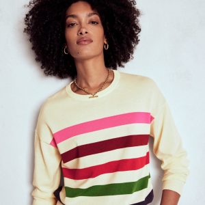 Lara Relaxed Cotton Jumper-Ivory. Multi Stripe