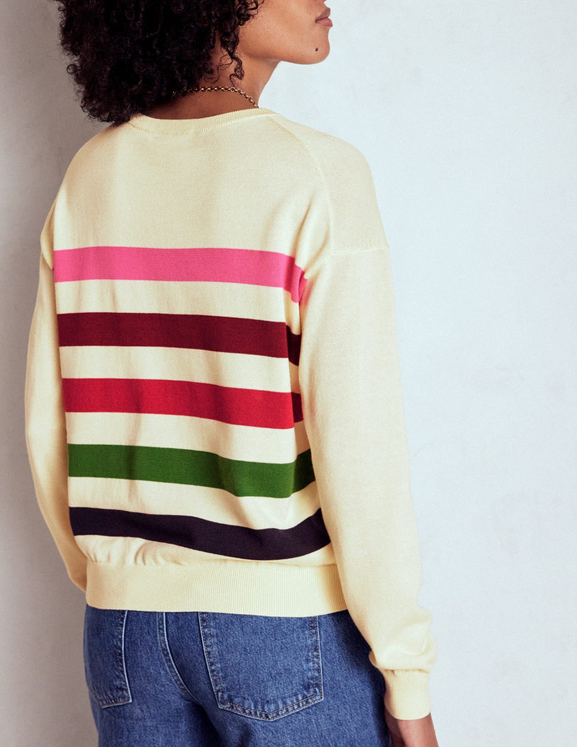 Lara Relaxed Cotton Jumper-Ivory. Multi Stripe - Image 3