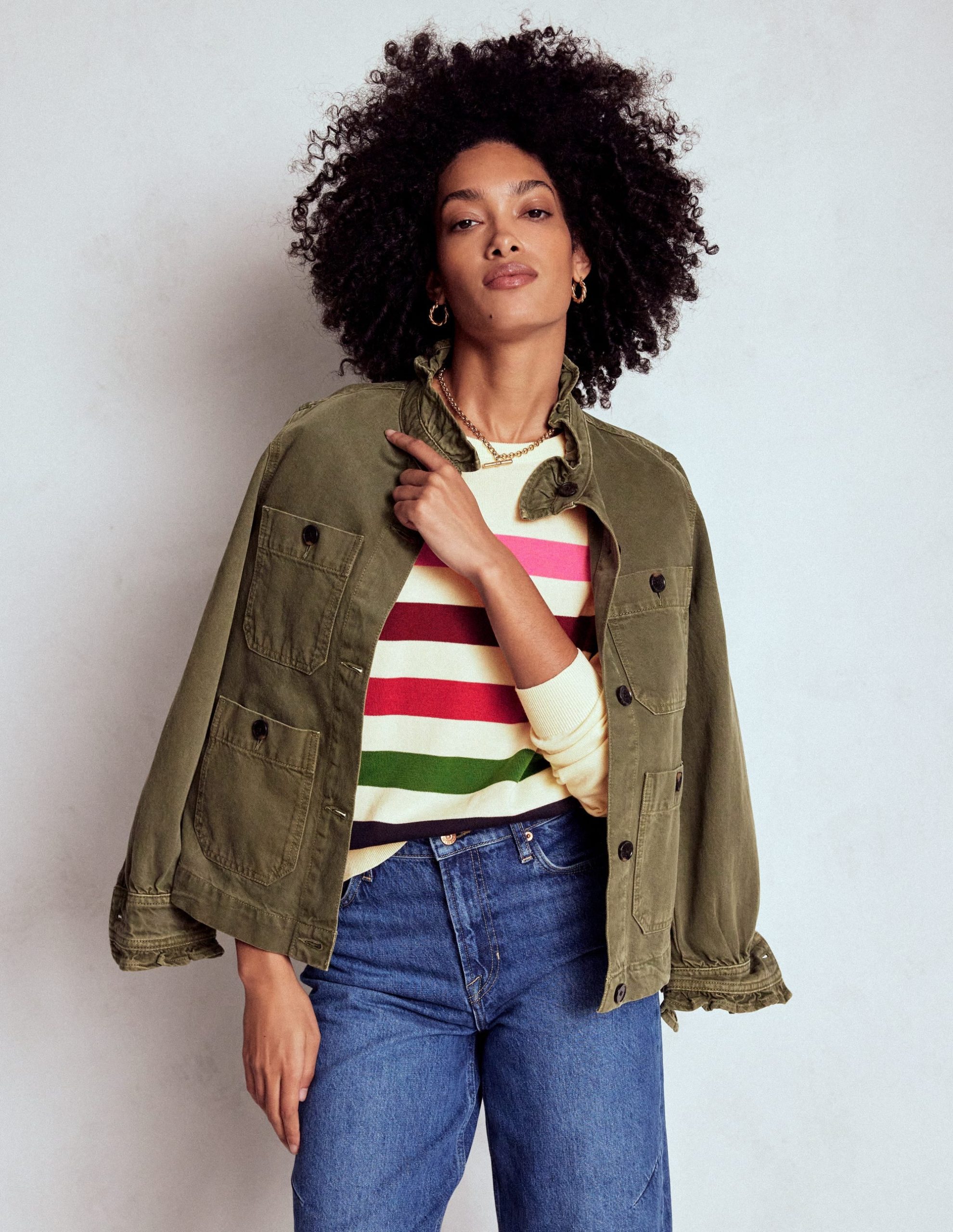 Lara Relaxed Cotton Jumper-Ivory. Multi Stripe - Image 5