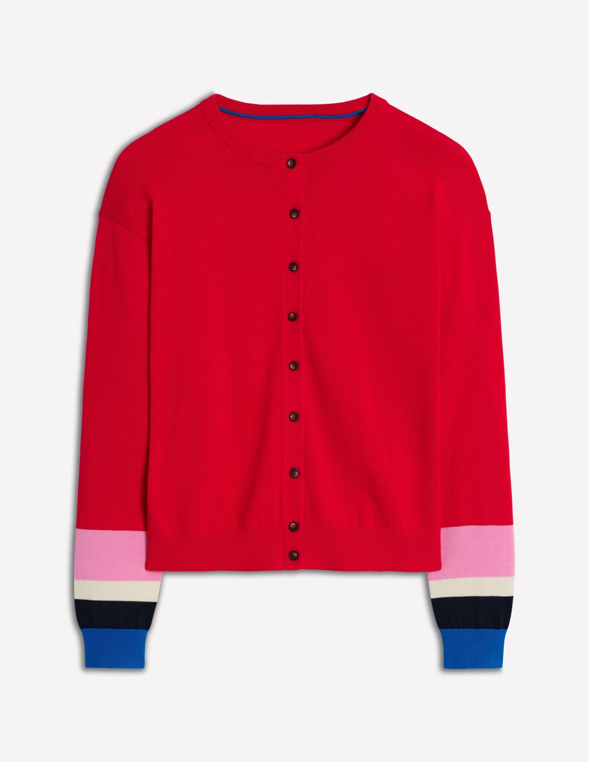 Lara Relaxed Cotton Cardigan-Poppy Red. Cuff Stripe - Image 6