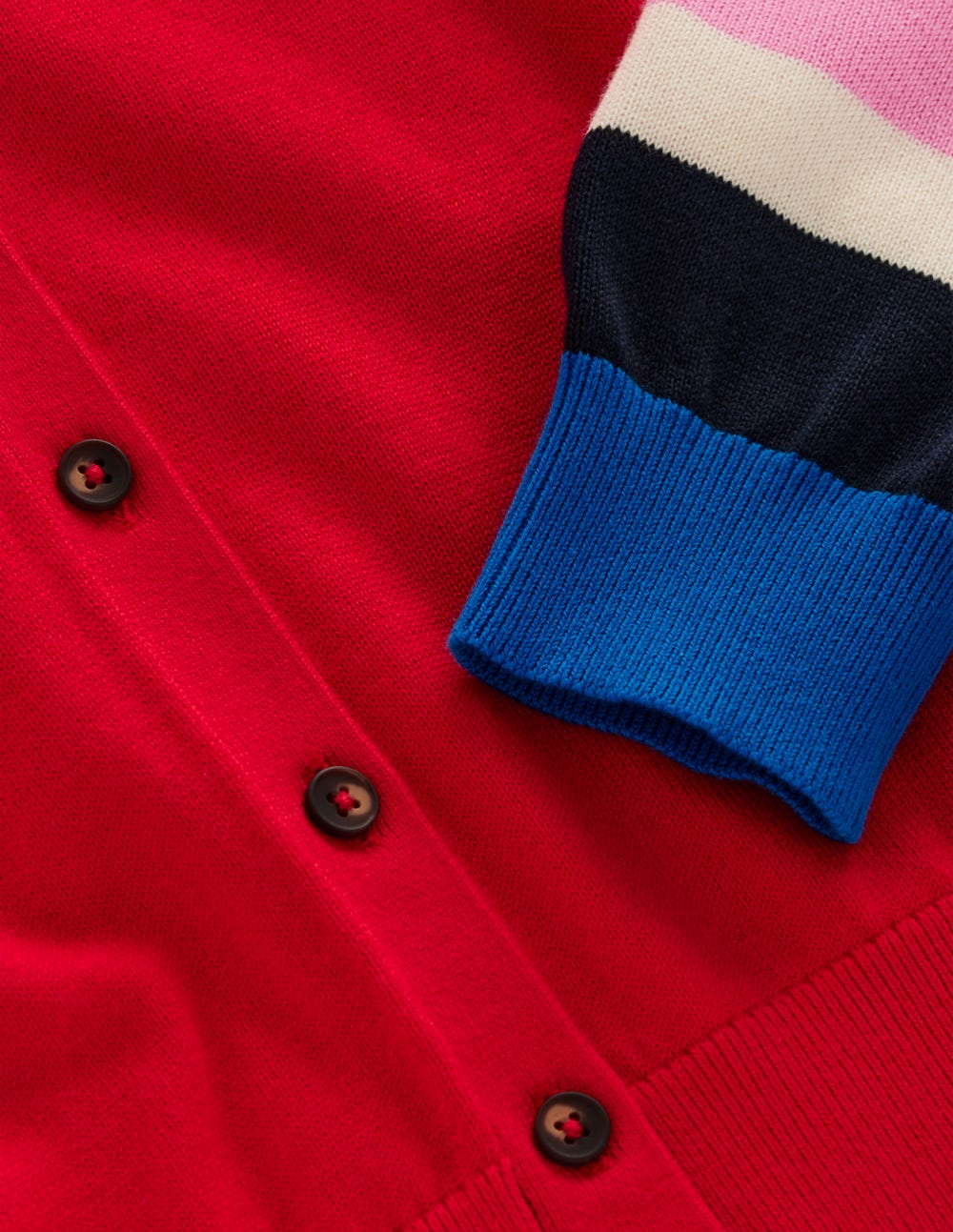 Lara Relaxed Cotton Cardigan-Poppy Red. Cuff Stripe - Image 7