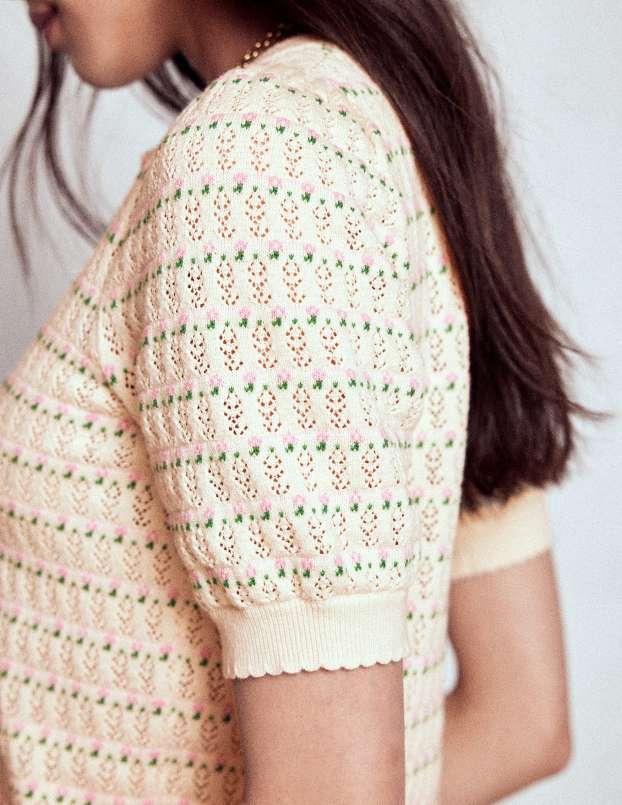 Dot Pointelle Cardigan-Pretty Floral Fair Isle - Image 3