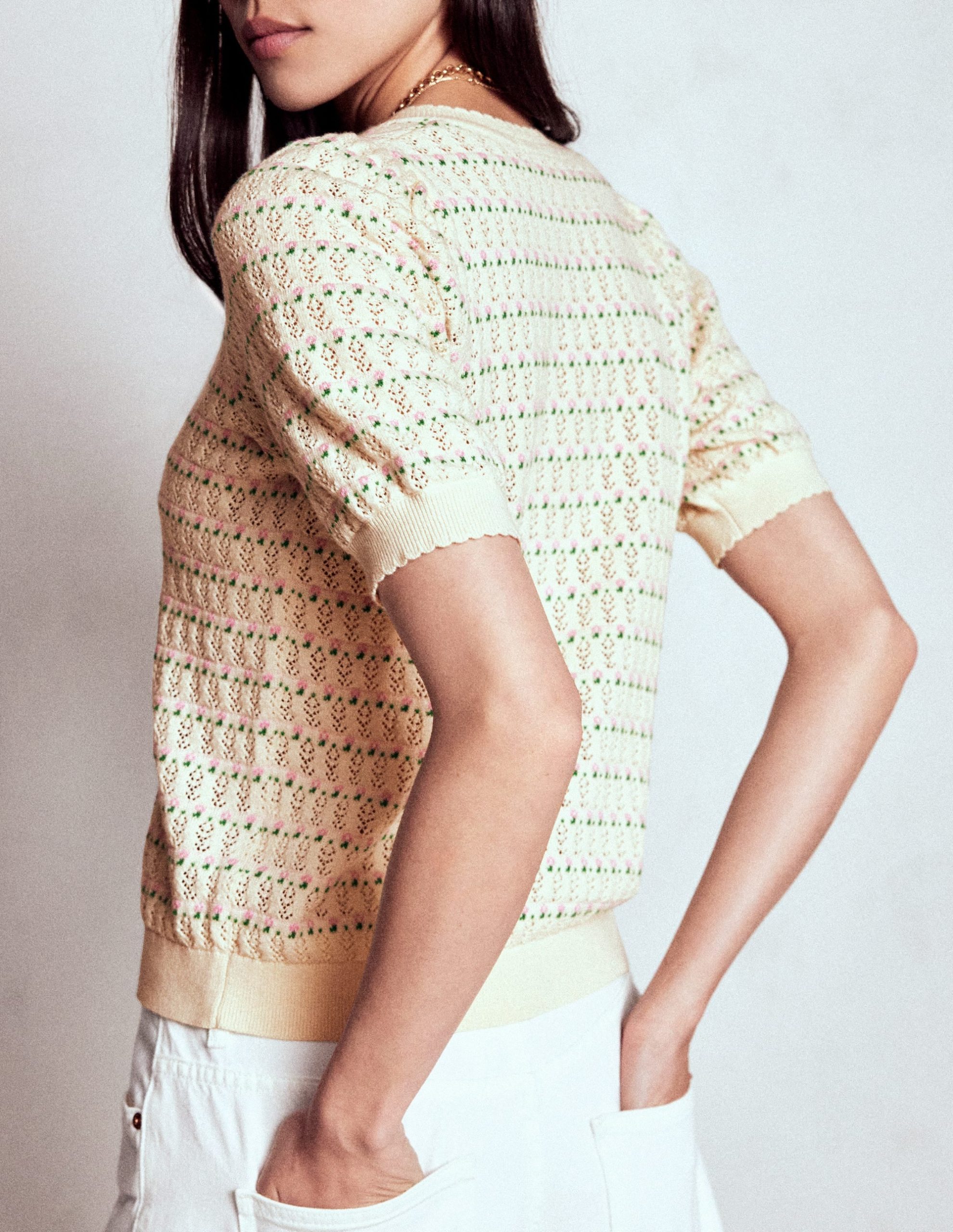 Dot Pointelle Cardigan-Pretty Floral Fair Isle - Image 4