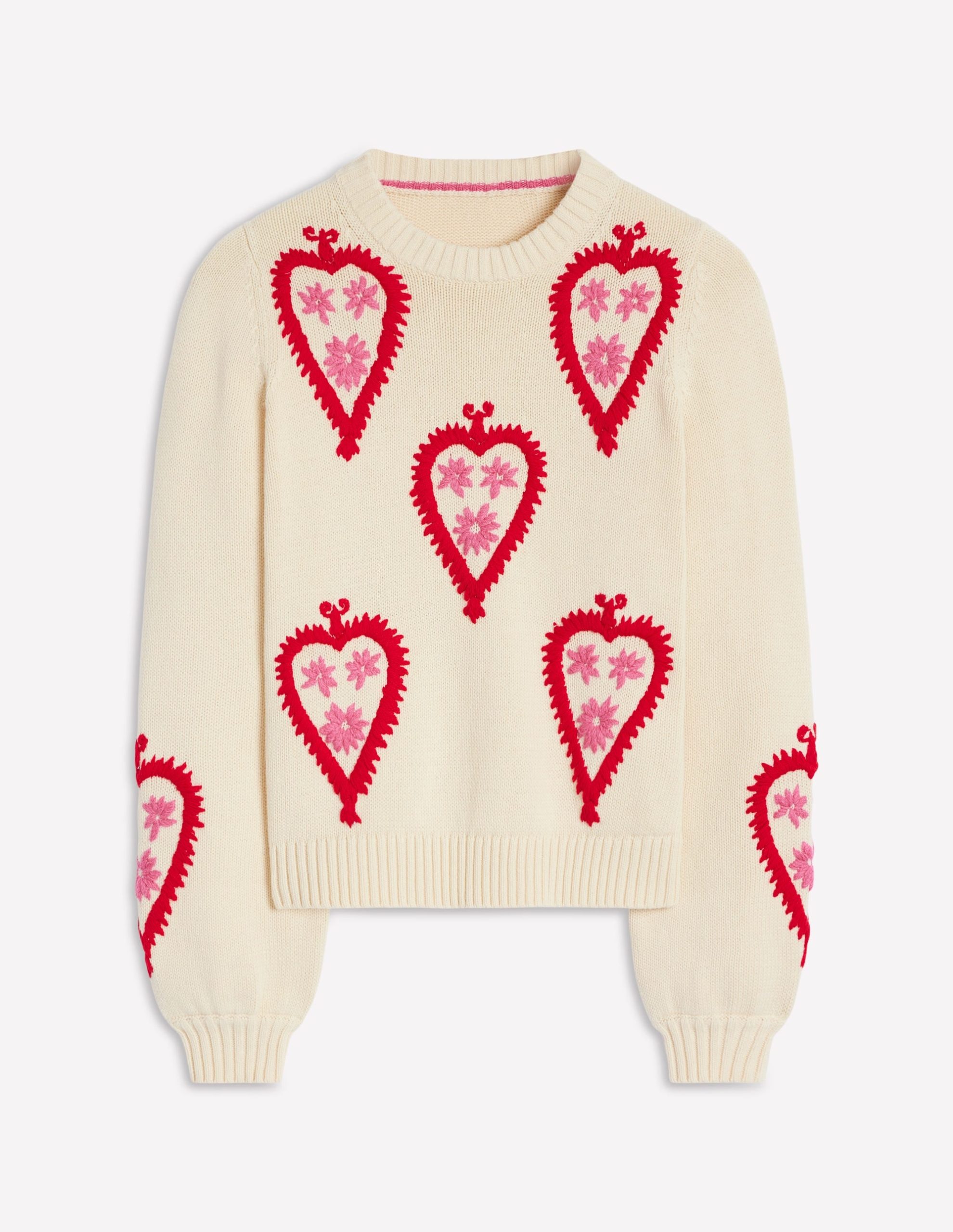 Graphic Embroidered Sweater-Warm Ivory. Hearts - Image 5