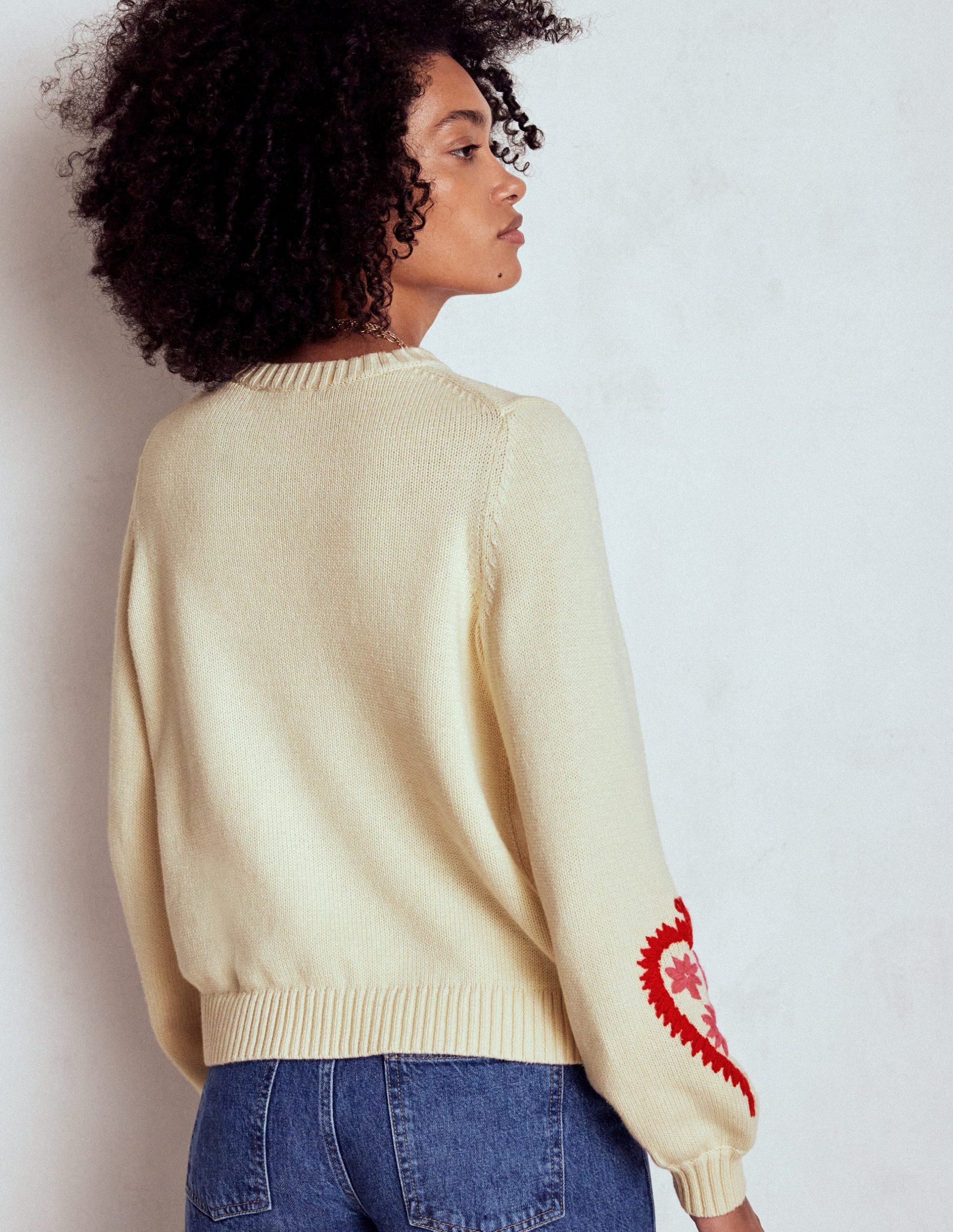 Graphic Embroidered Sweater-Warm Ivory. Hearts - Image 3