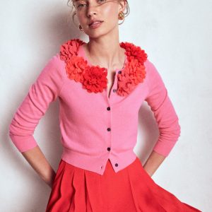 Crew Neck Cropped Cardigan-Pink Ribbon