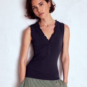 Jersey Henley Pajama Vest-Dark Blue