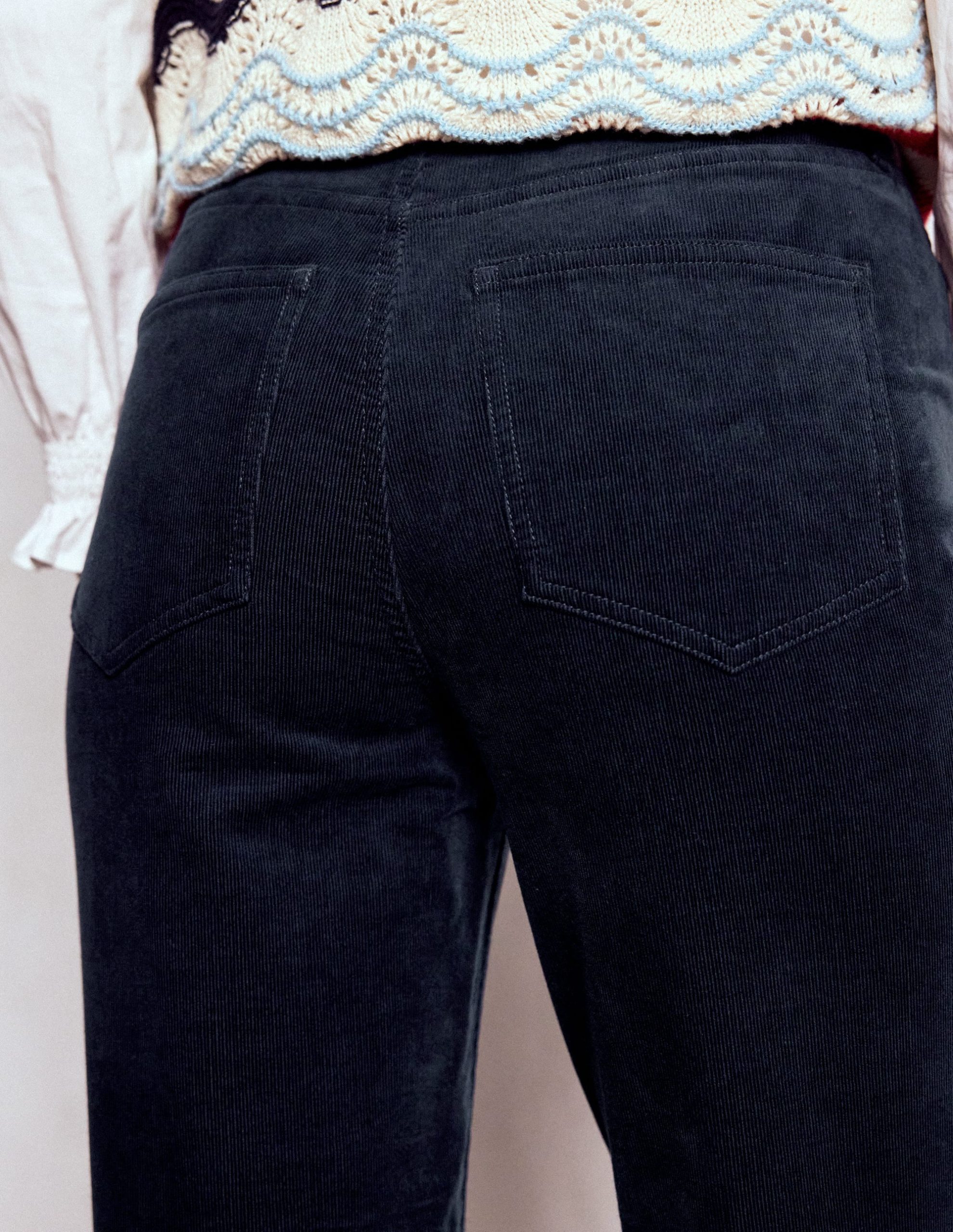 High-Waisted Cord Slim Jeans-Navy - Image 3