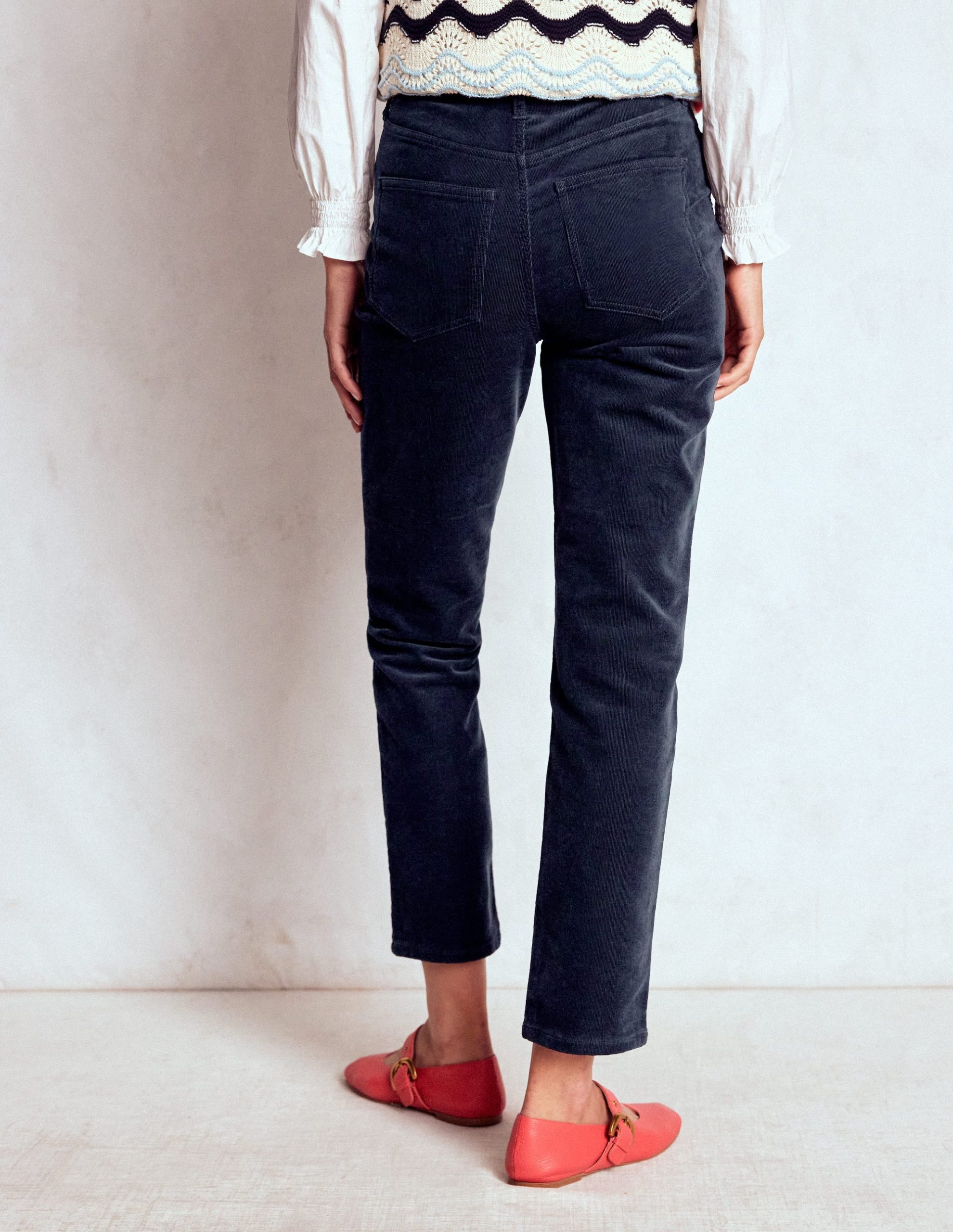 High-Waisted Cord Slim Jeans-Navy - Image 4